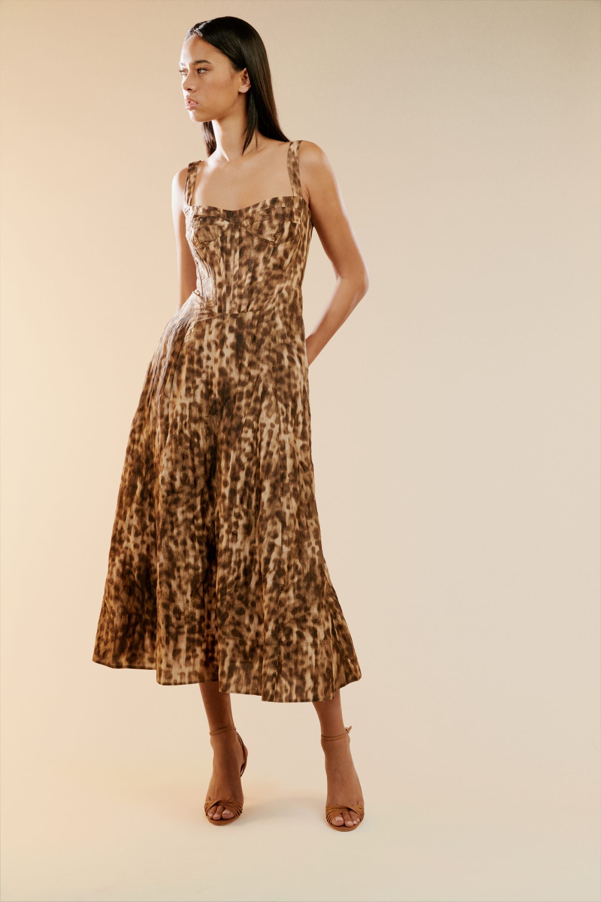 Lilah Corset Midi Dress In Leopard | Bardot