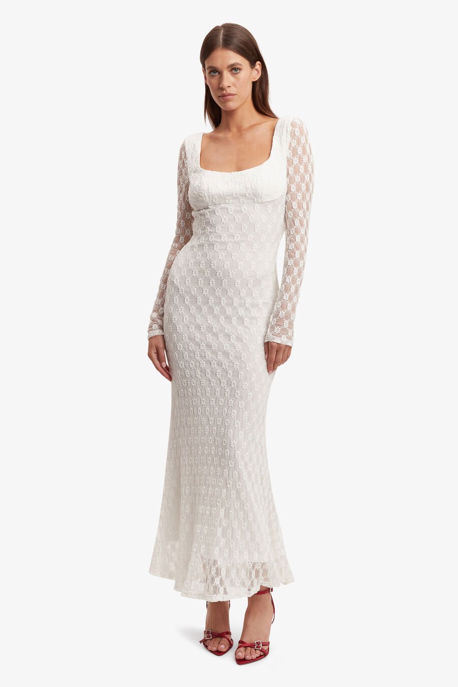 ADONI LACE MIDI DRESS in colour WHITE