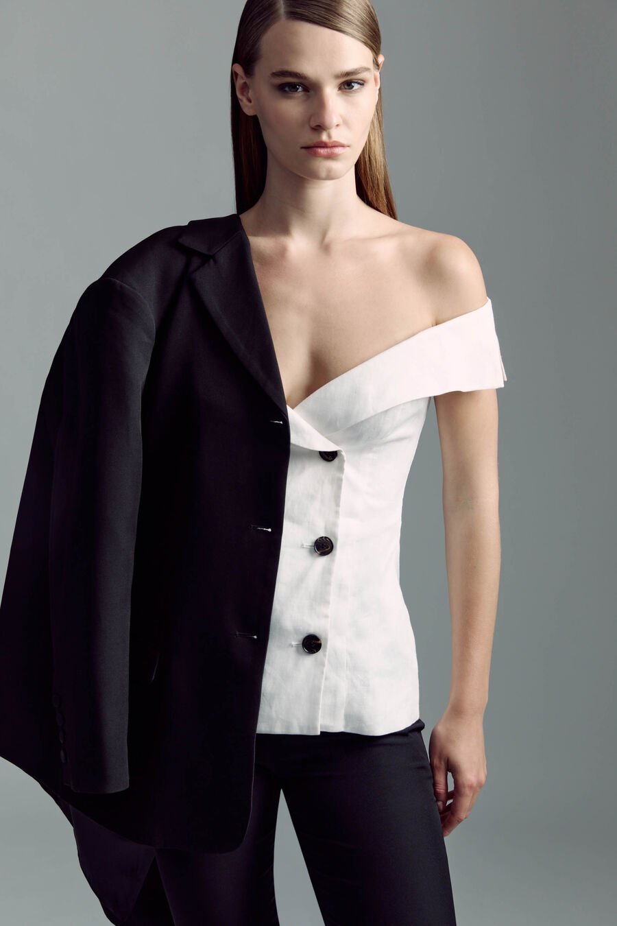 ELIORA BUTTON FRONT LINEN TOP in colour ORCHIDWHT