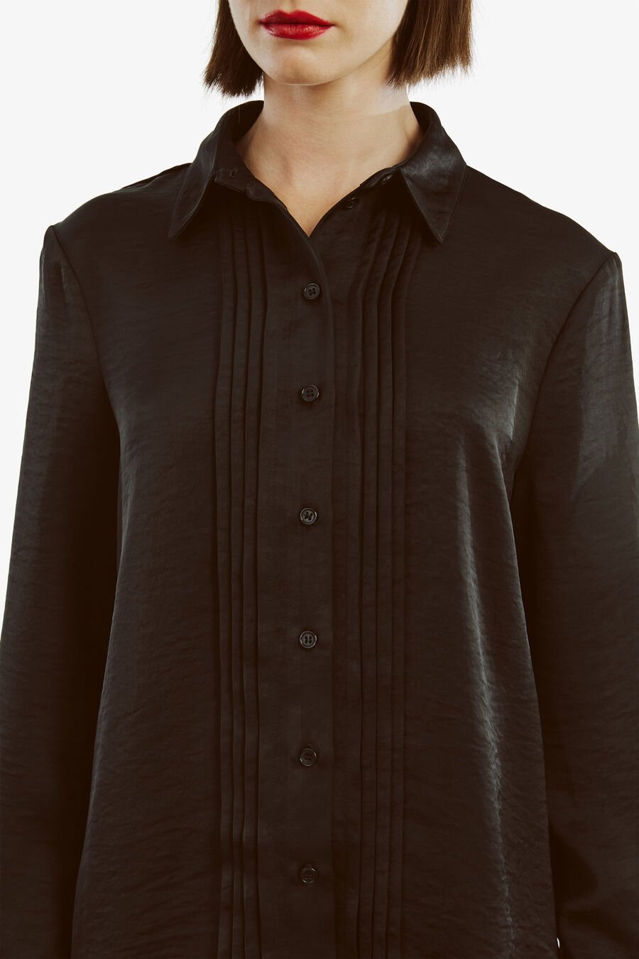 DINAH PINTUCK SATIN SHIRT in colour BLACK