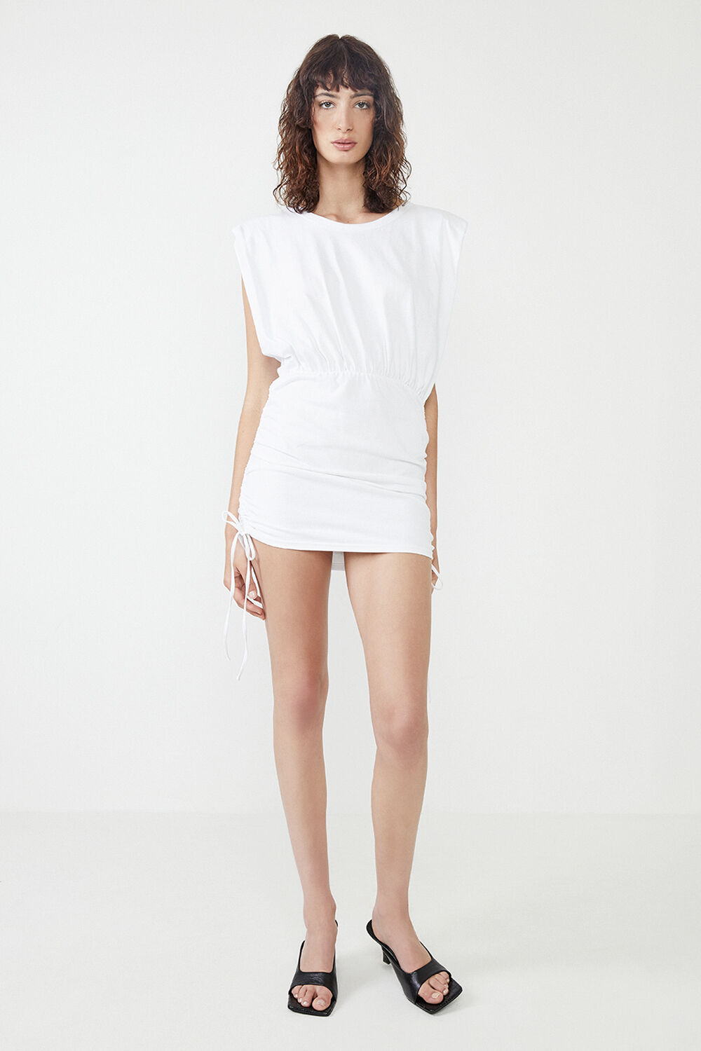 Toni Shoulder Pad Mini Dress in Orchid Bardot