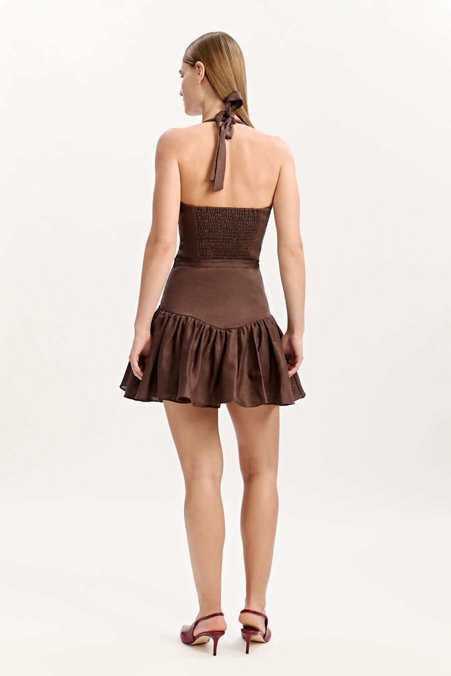 AMORETTE LINEN MINI SKIRT in colour CHOCOLATE