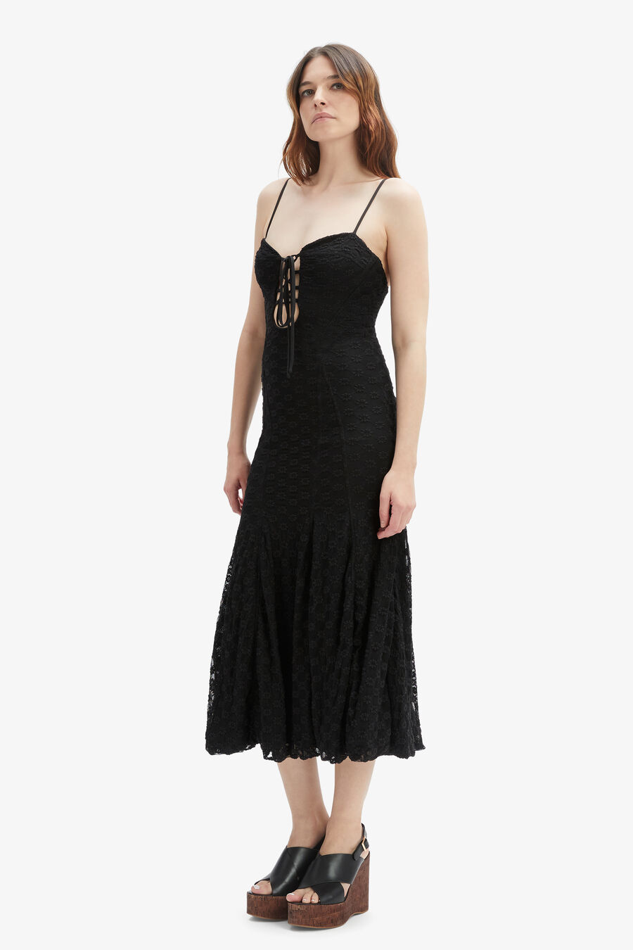 DELANEY LACE MIDI DRESS in colour BLACK