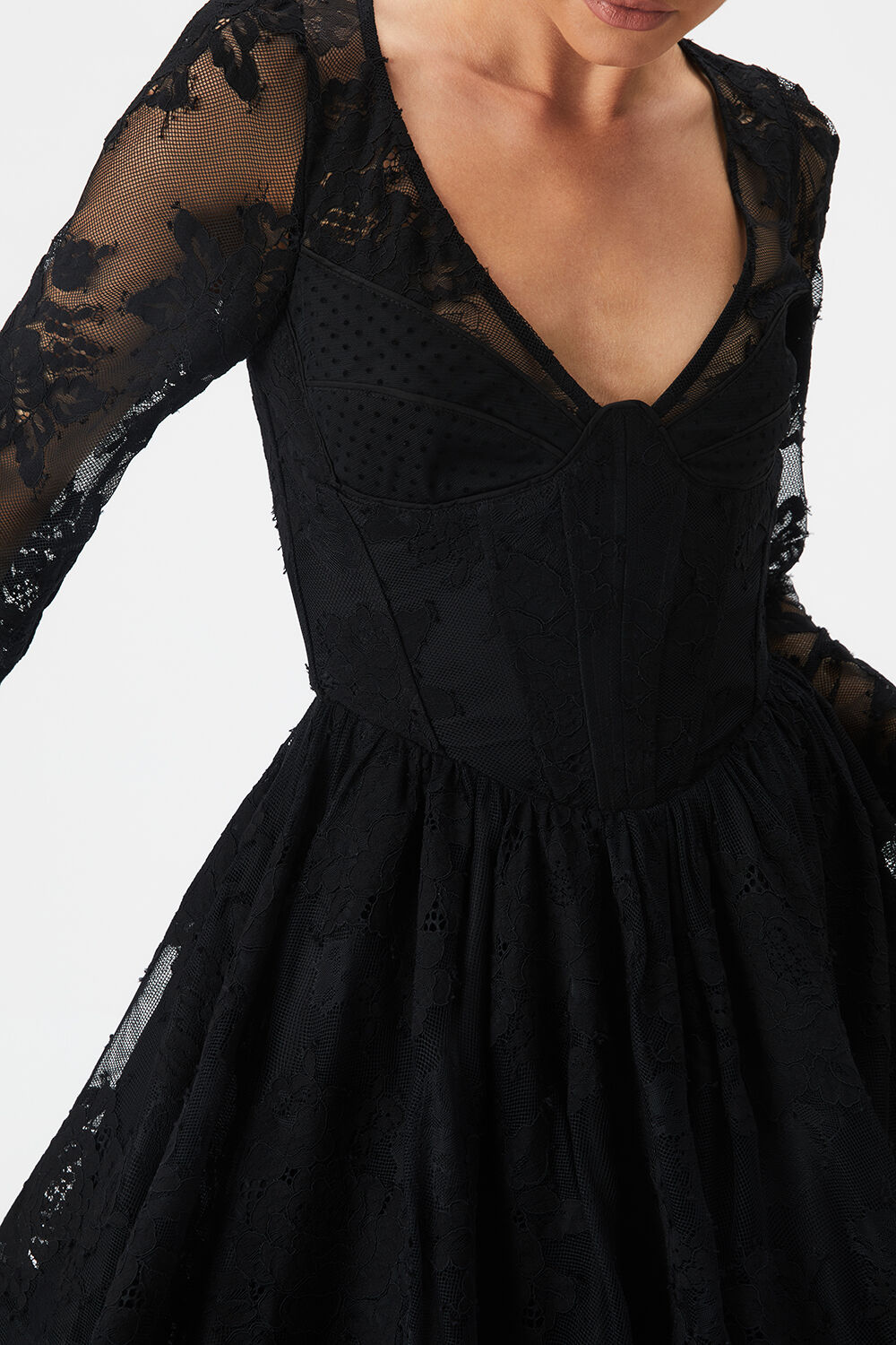Ellie Lace Corset Dress In Black Bardot