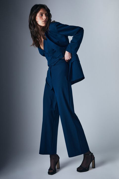 PIN STRIPE WIDE LEG PANT  in colour BLACK IRIS