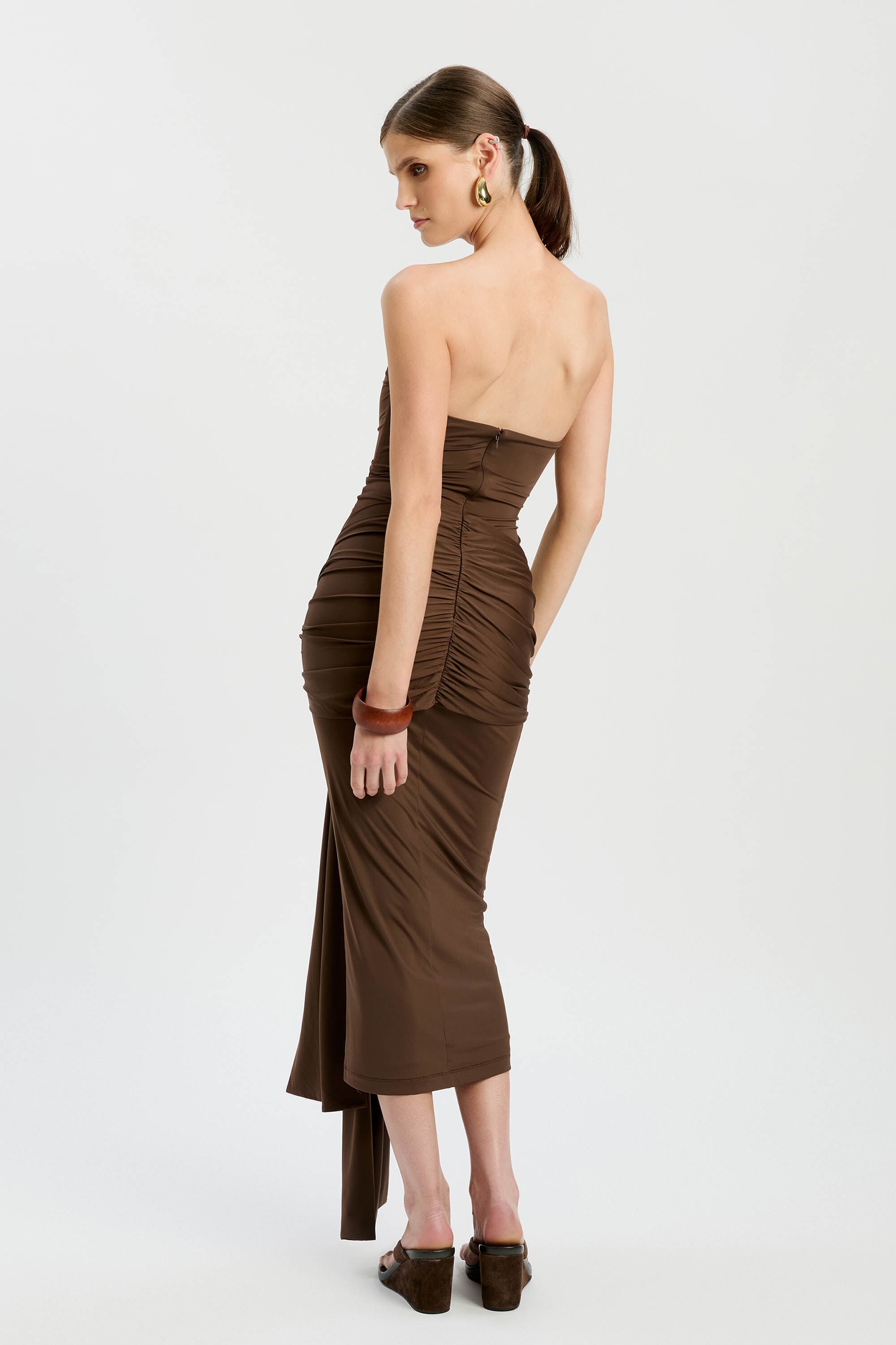 dress lavern midi brown product info and reviews Sandrine Midi Dress in Brown Antelope Spot Black main image 0