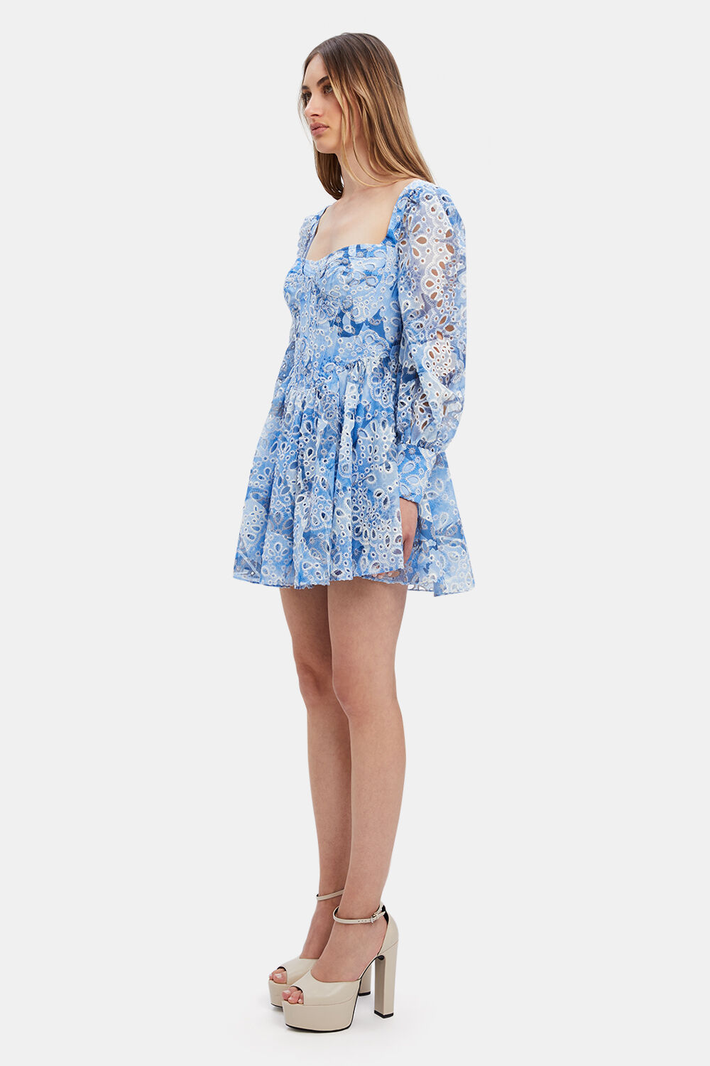 Lila Flounce Dress In Blu Garden Bardot