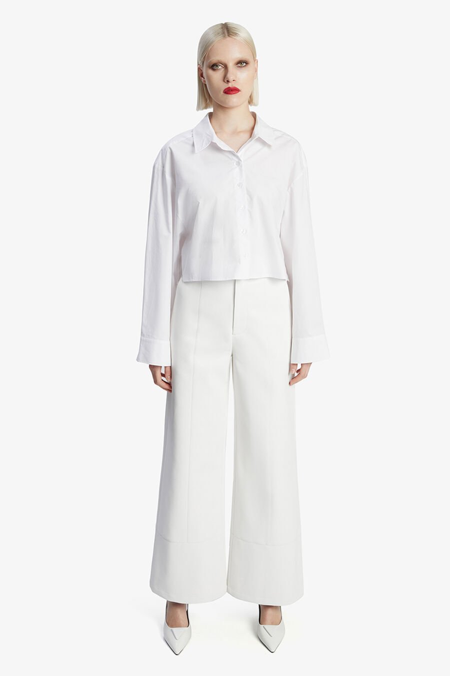 MARLOWE PU WIDE LEG PANT in colour ORCHIDWHT