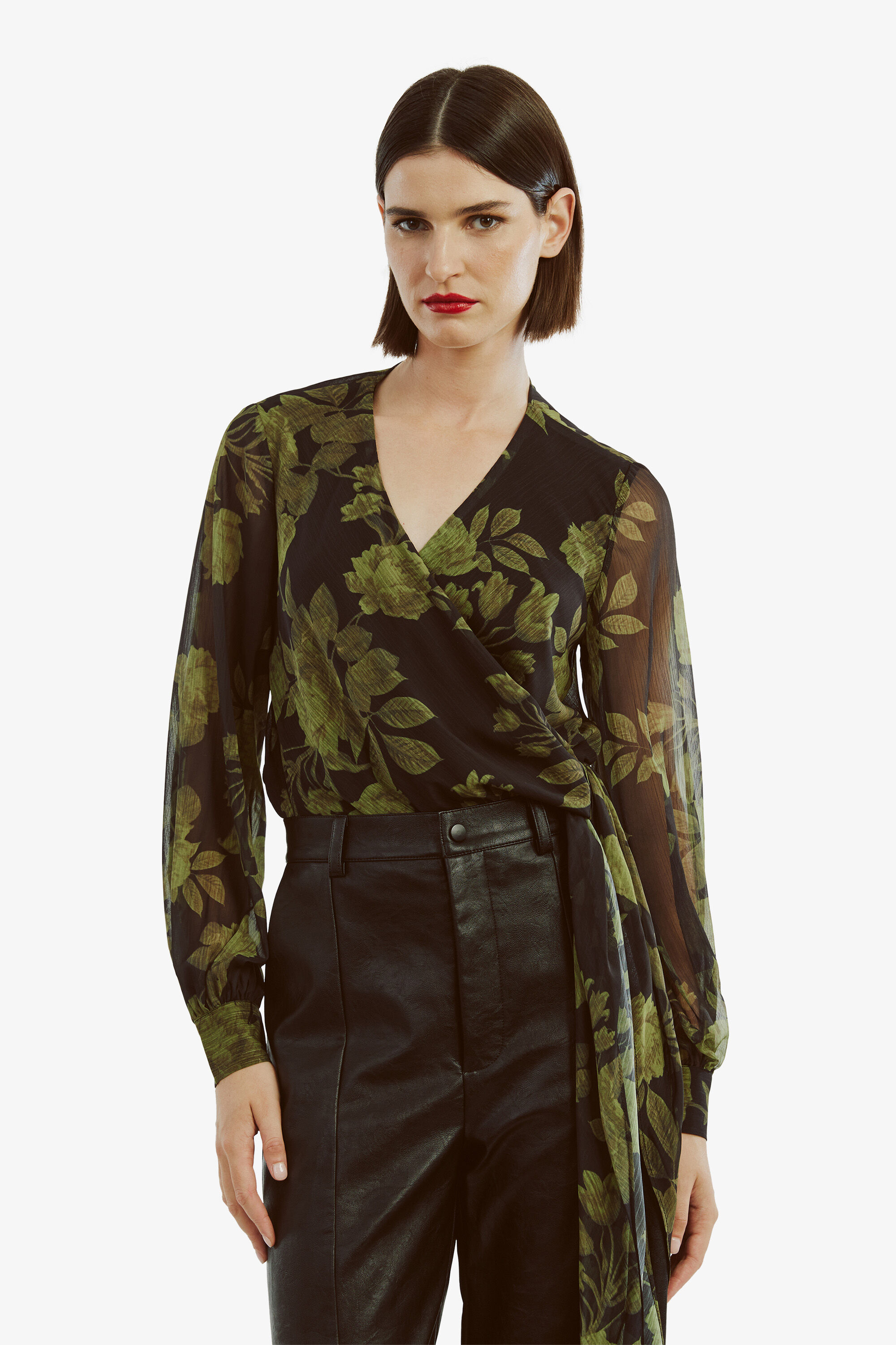 Diana Wrap Top In Green Flo | Bardot