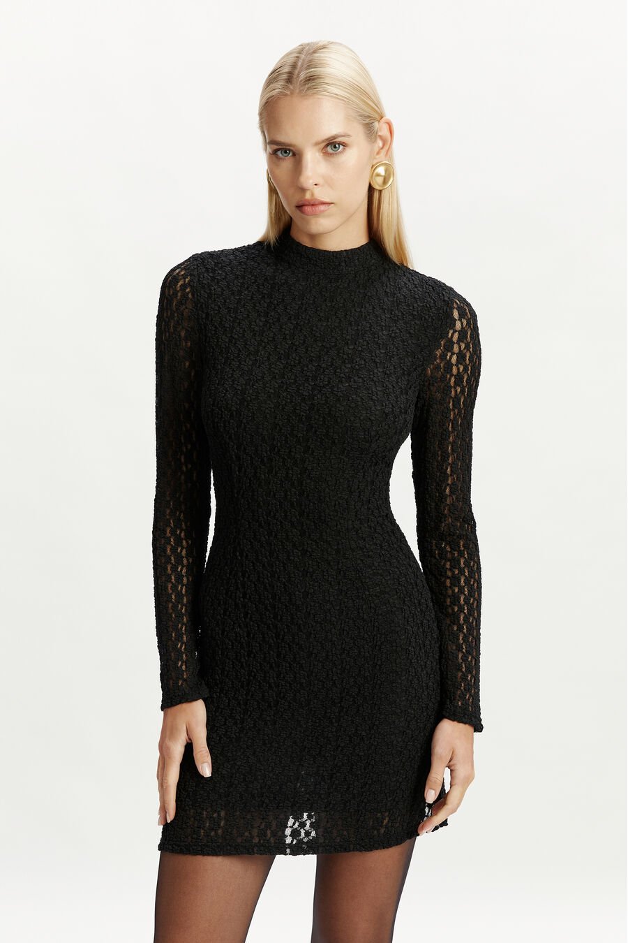VEZZA FLORAL MESH DRESS in colour BLACK