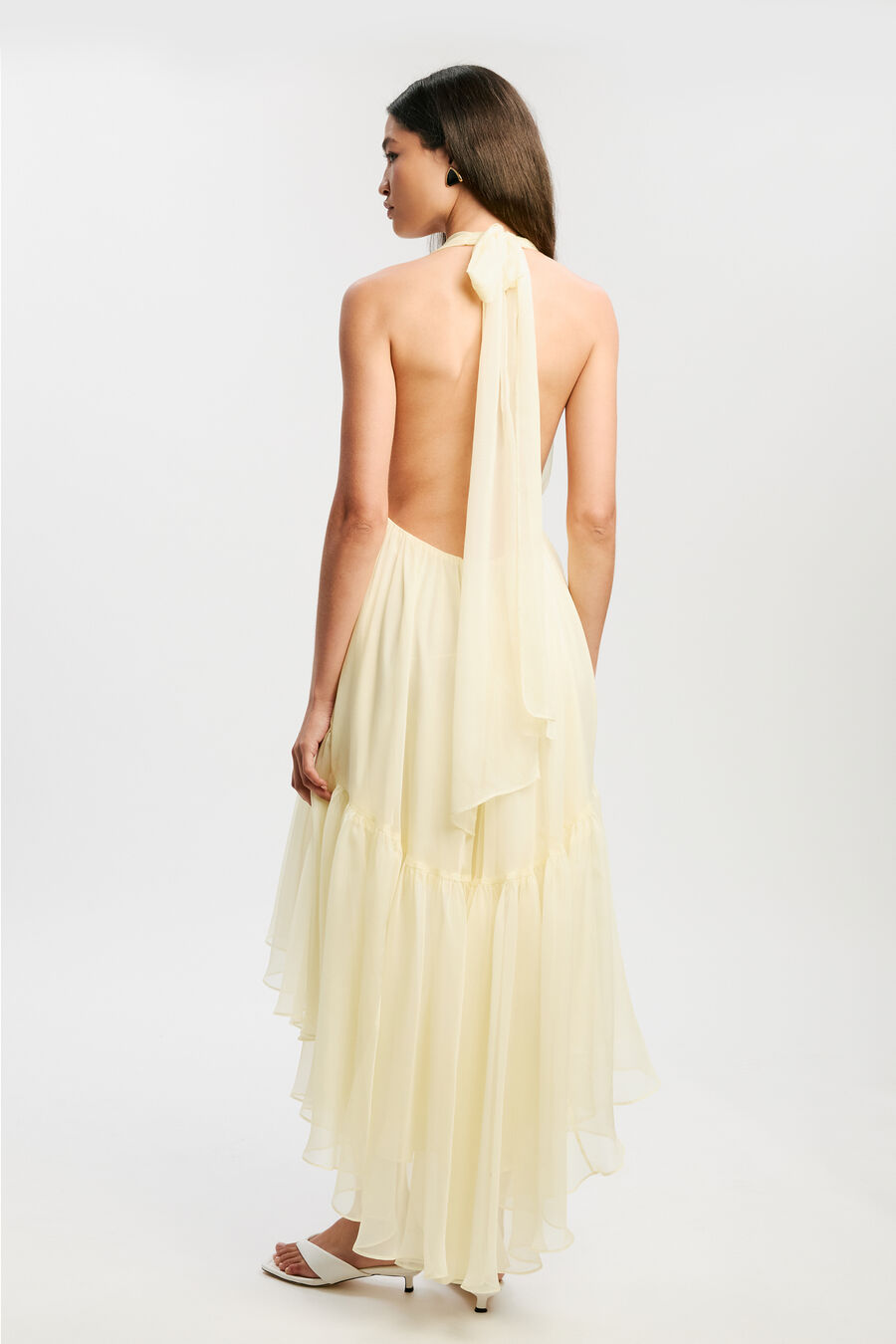LEONA HIGH LOW RUFFLE DRESS in colour CANARY YLW