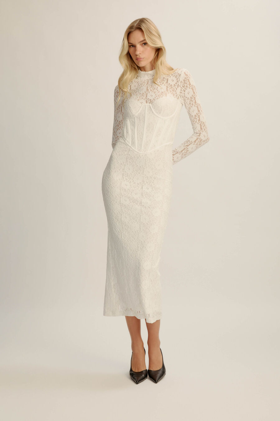 Bardot Carmen Lace Corset Midi Dress in White - size 8 Bardot Carmen Lace Corset Midi Dress in White - size 8