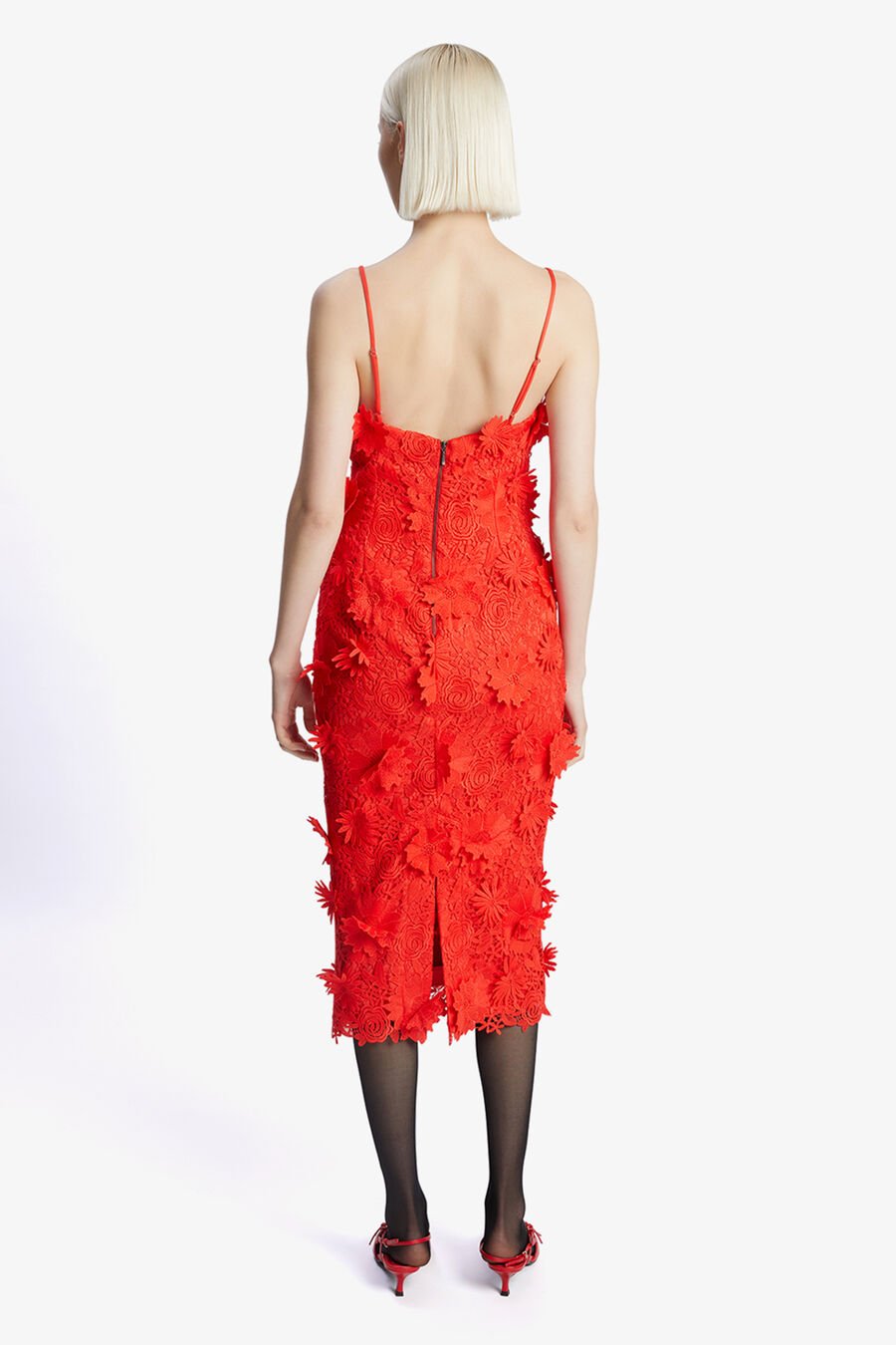 ADEI LACE MIDI DRESS in colour FIRE RED