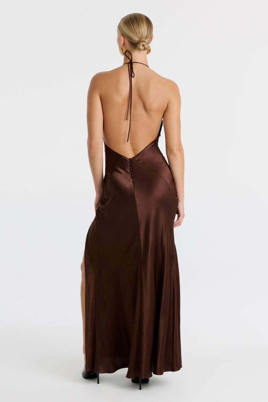Yve Sequin Satin Halter Dress
