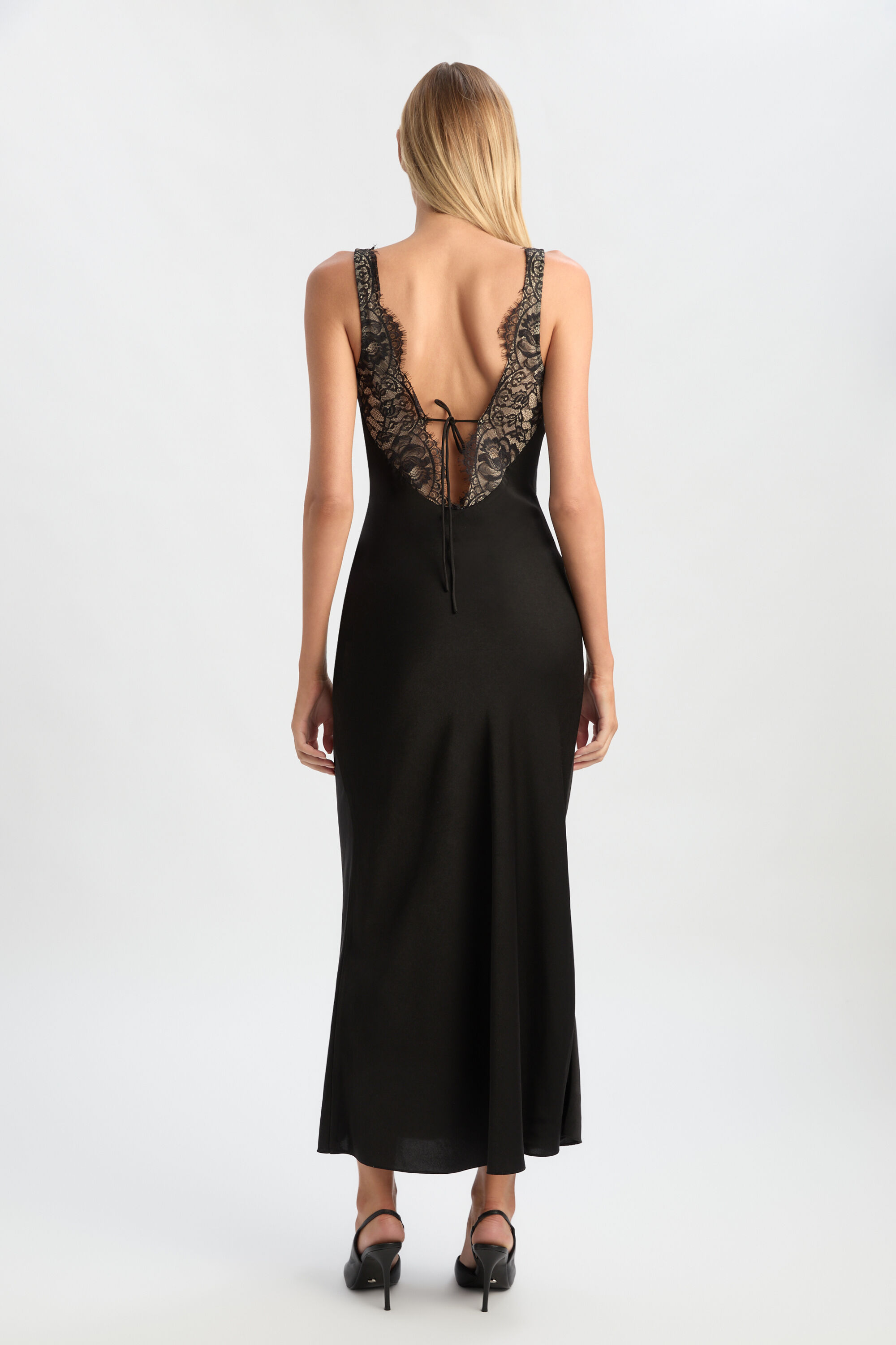 パーティードレス Black Lace-Trim Midi Dress Hayden Lace Slip Dress In Black | Bardot