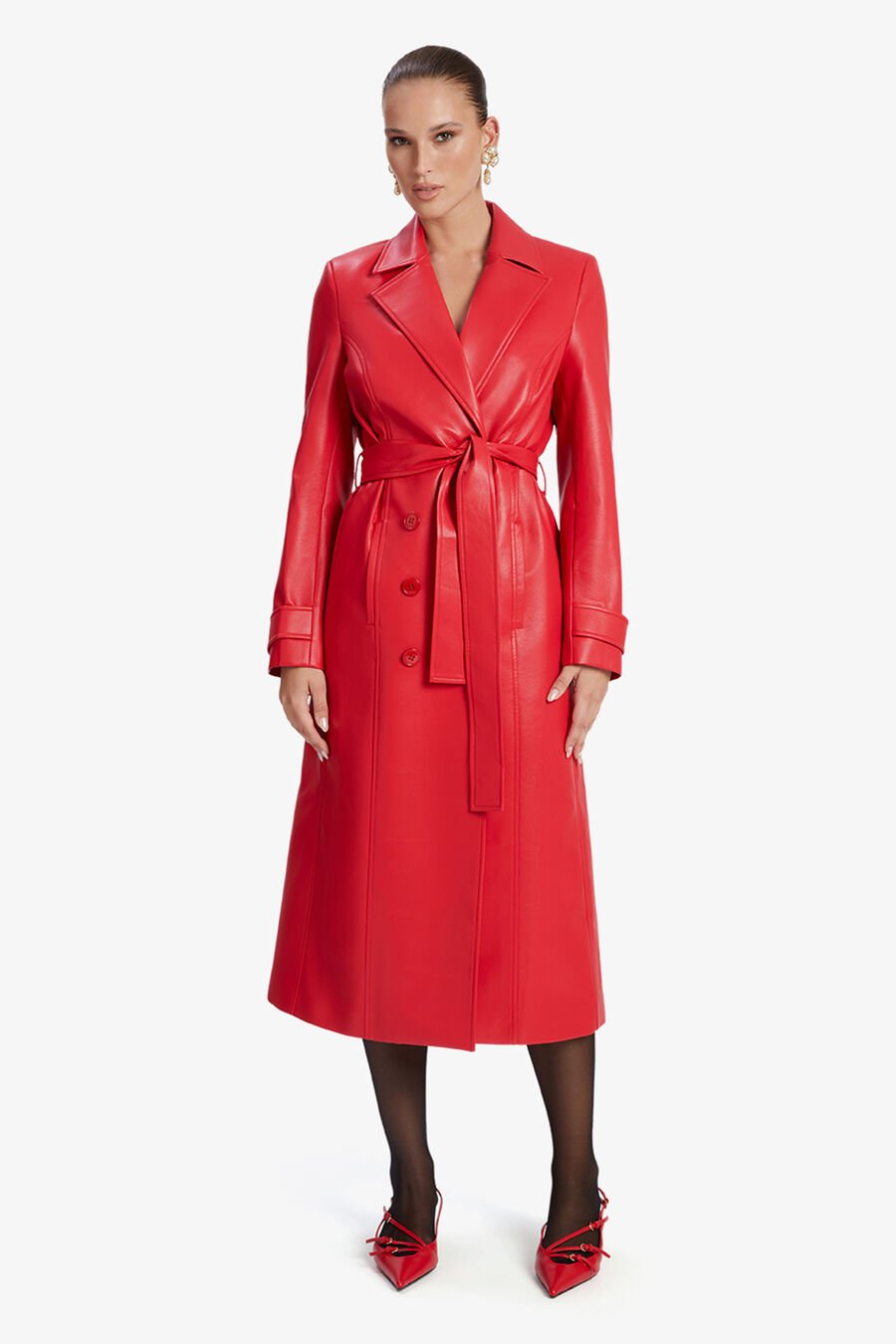 VEGAN LEATHER TRENCH COAT in colour FAMOUS RED