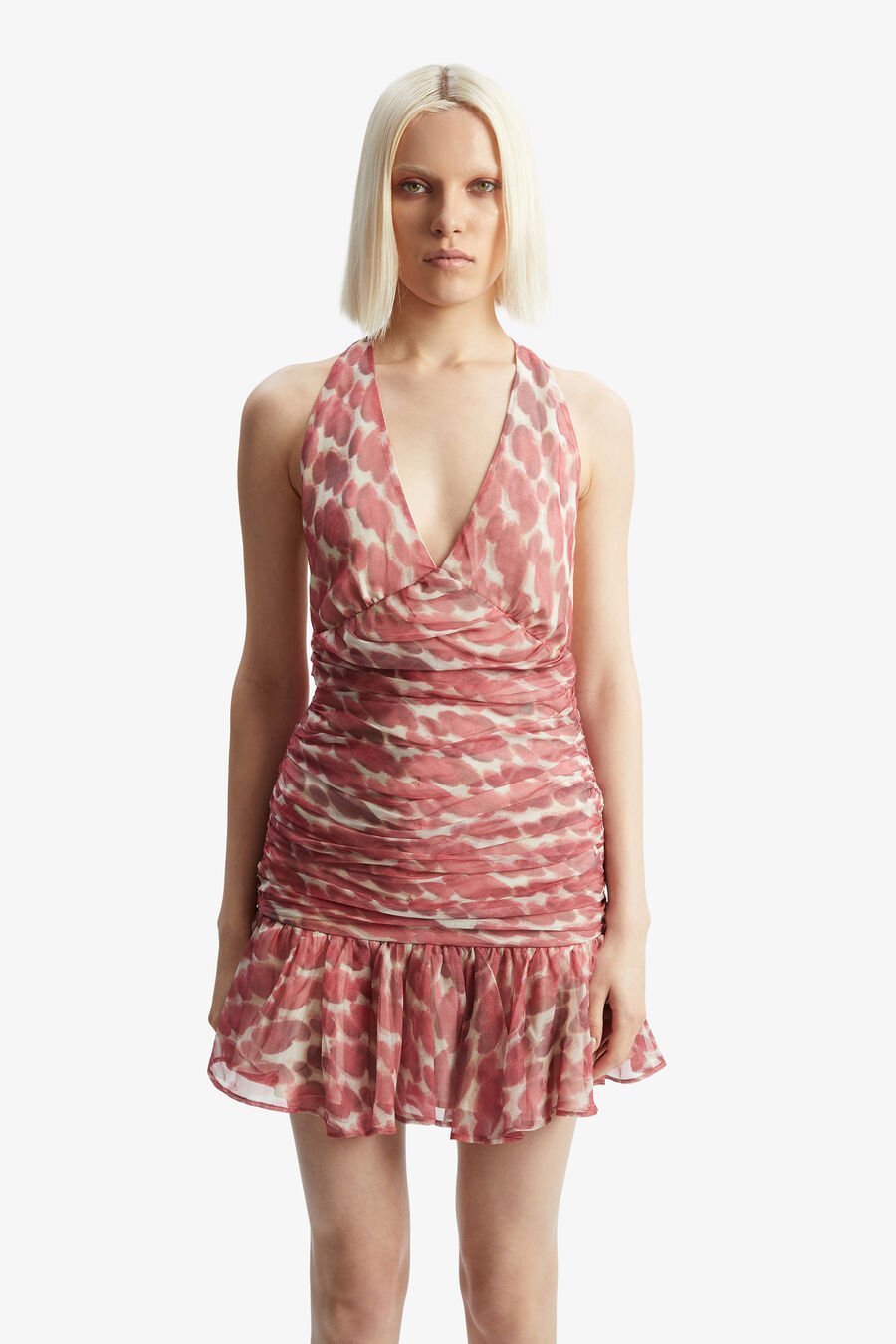 MAVE HALTER NECK MINI DRESS in colour RED SPOT