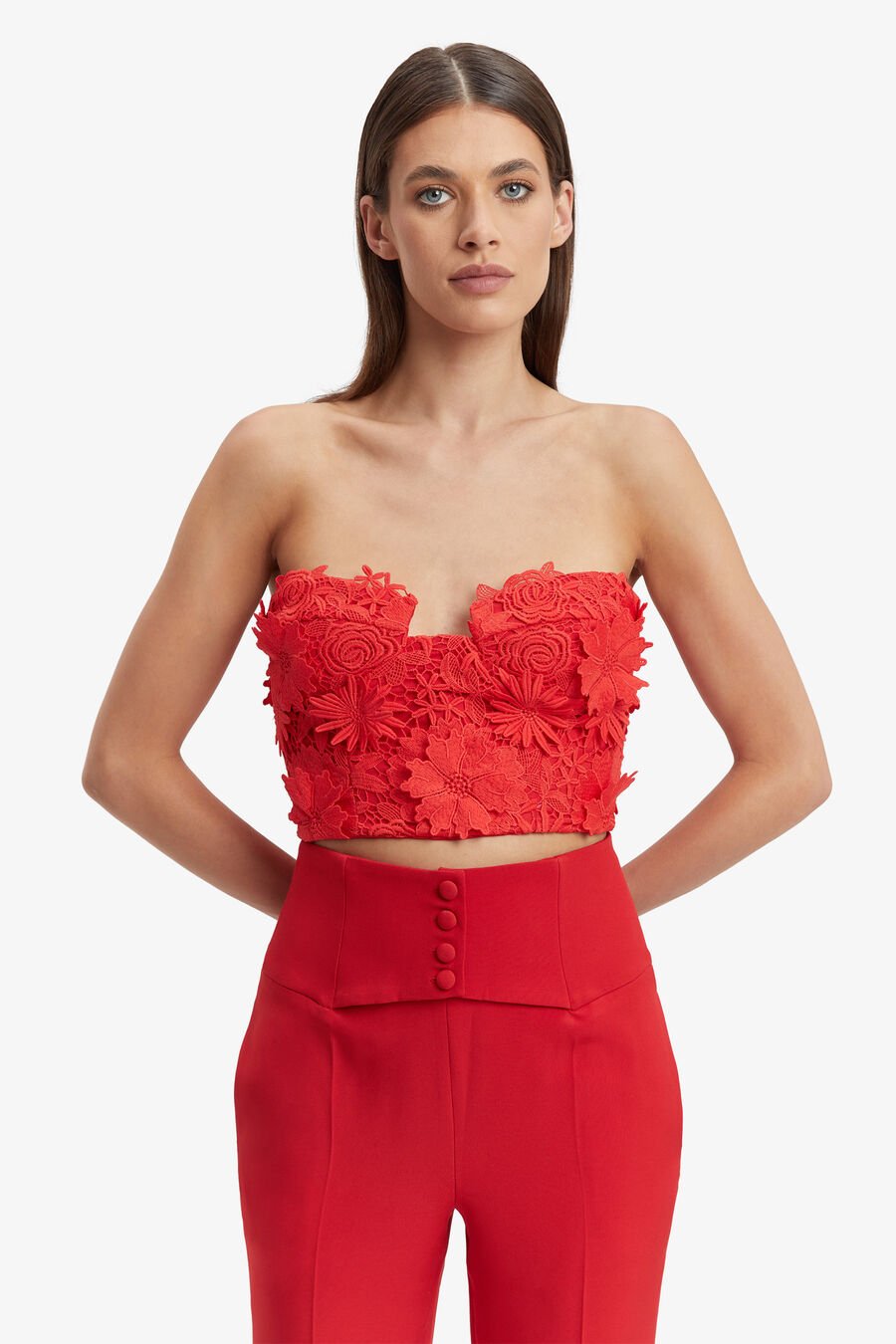 BRIAS LACE BUSTIER in colour FIRE RED