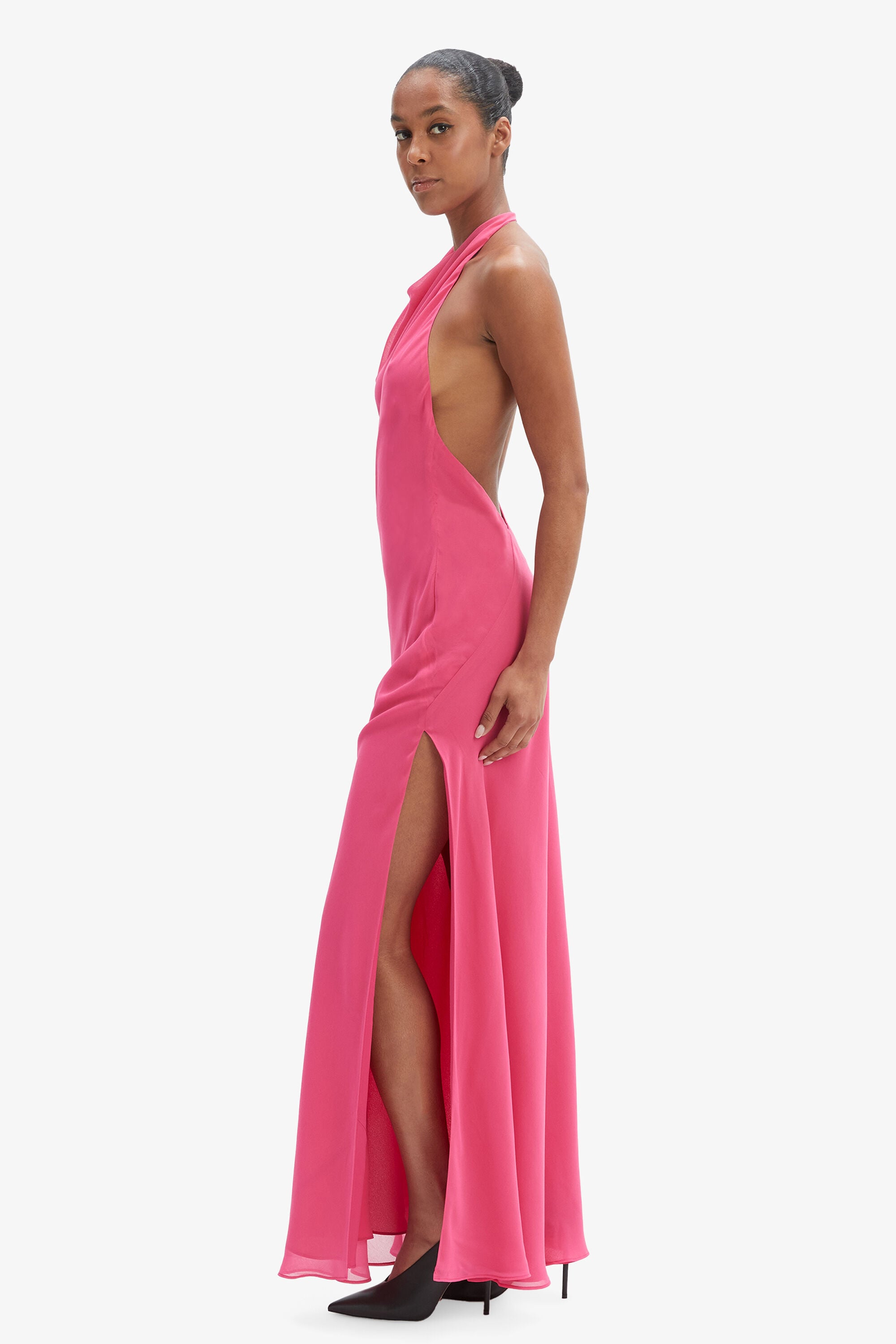 strapless open back dress Pink SILIE Maxi Cape Evening Dress Gown main image 1