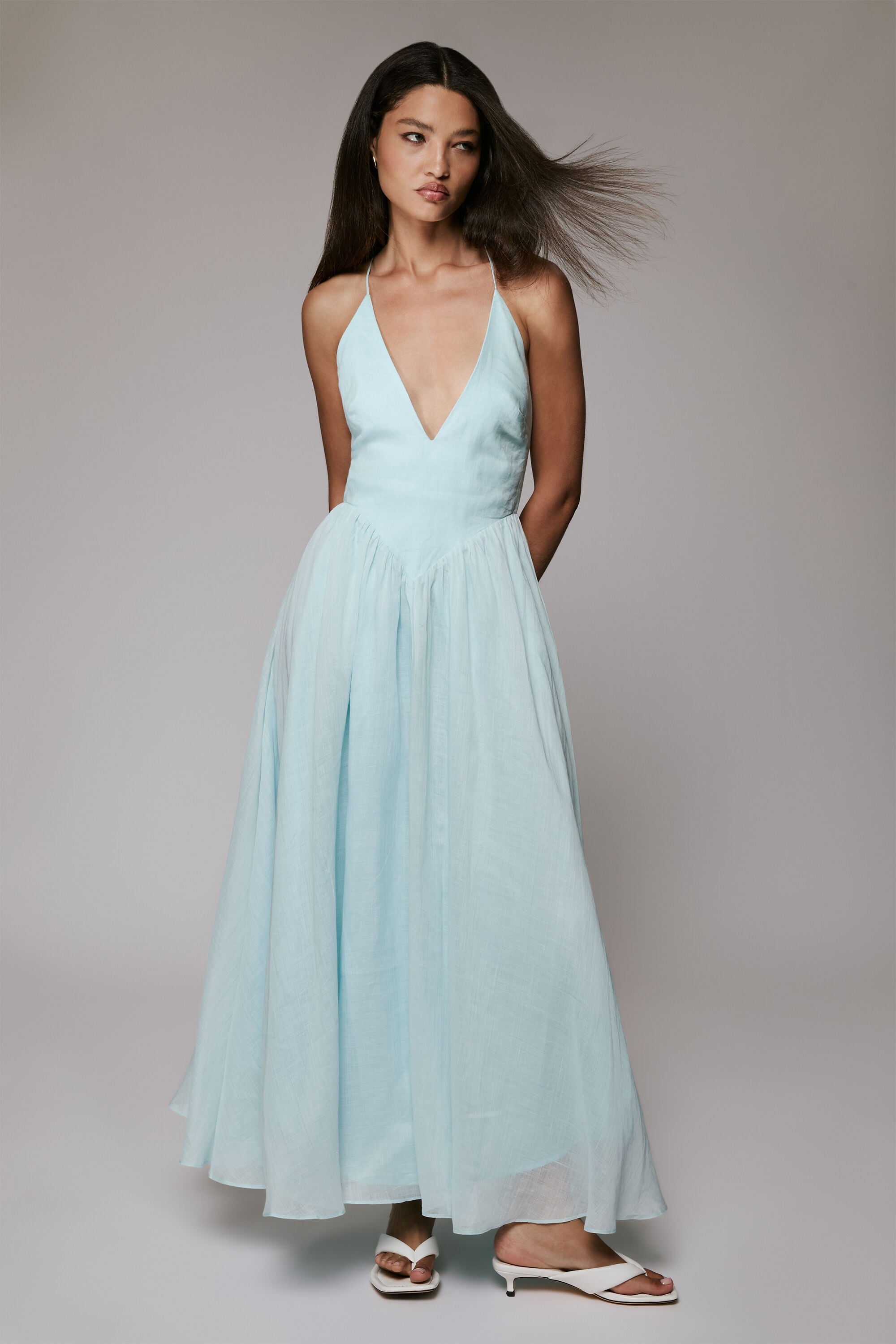 Bardot Arletha Halter Maxi Dress in Baby Blue - size 8