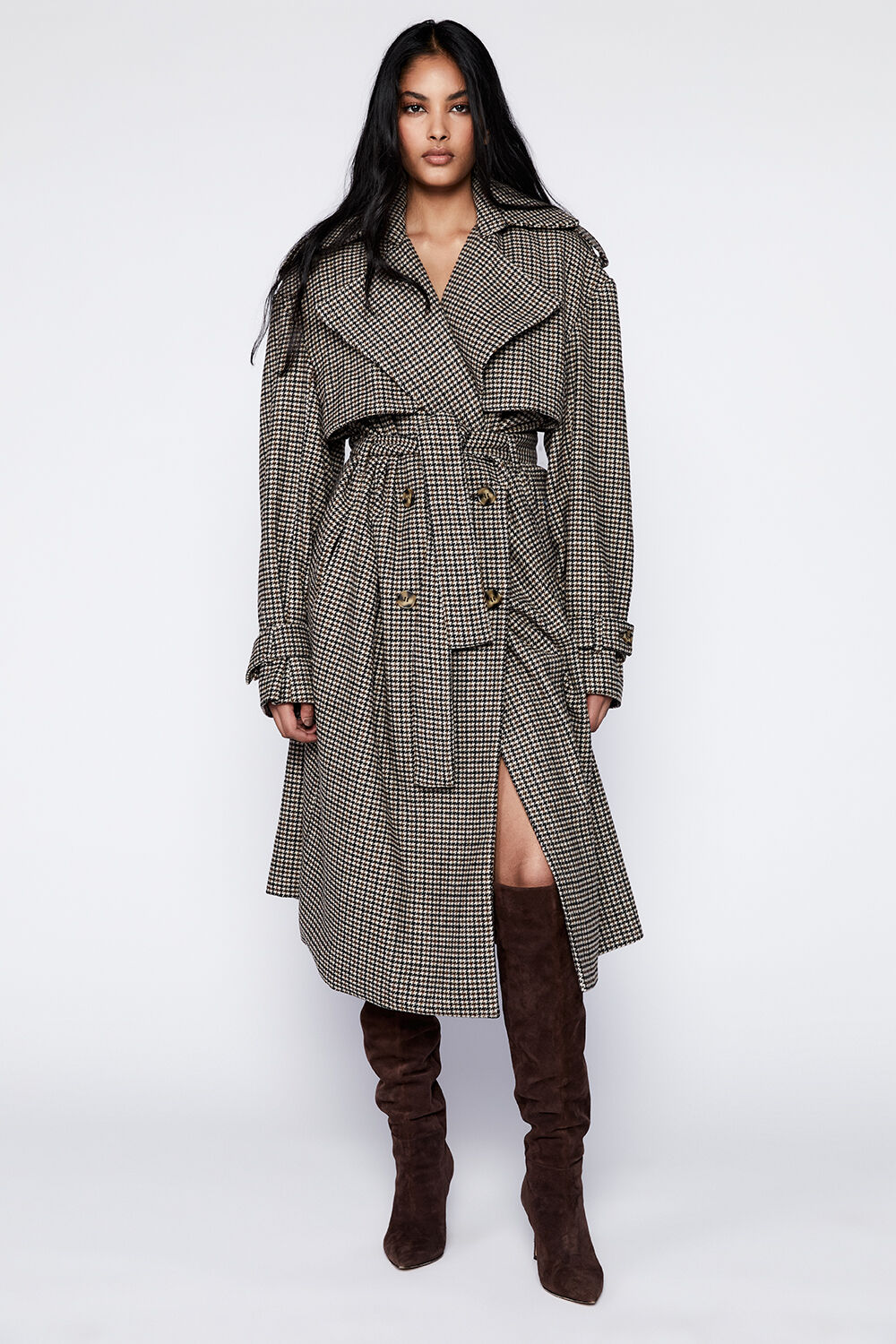 Checked sale trench coat