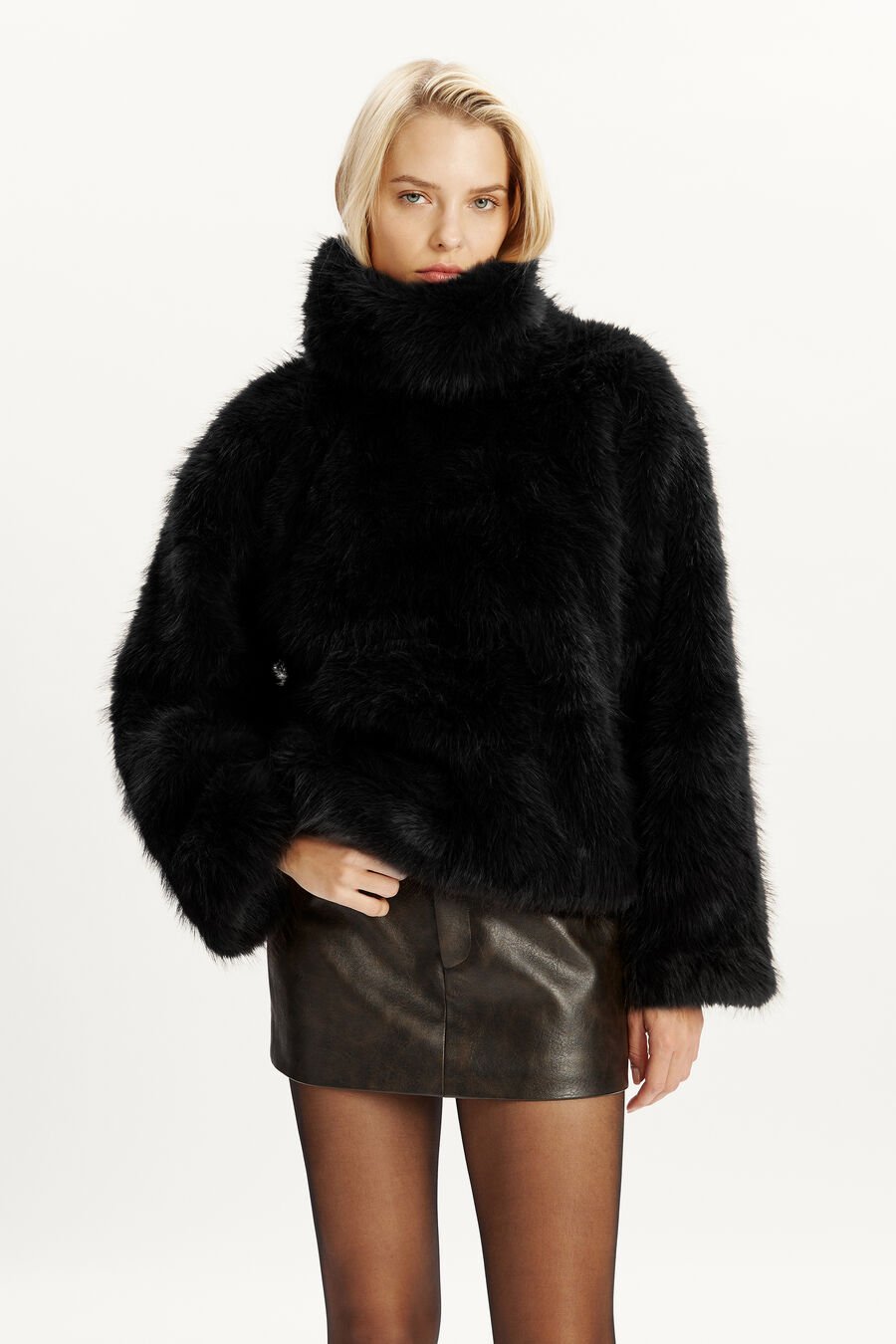 RENATA FAUX FUR JUMPER in colour BLACK