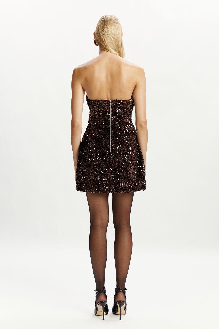HELENE SEQUIN MINI DRESS in colour CHOCOLATE