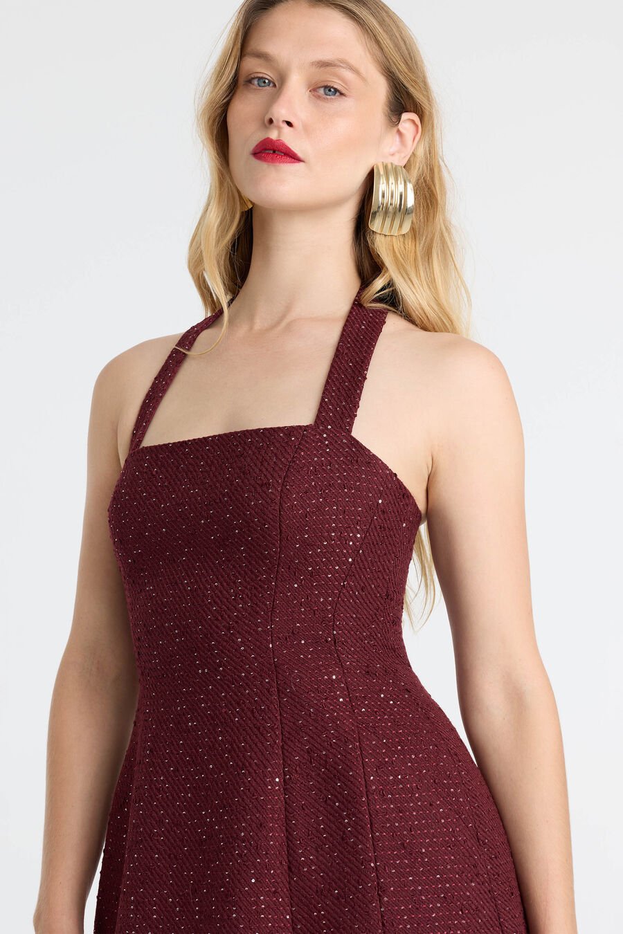 Nevelle Boucle Halter Dress