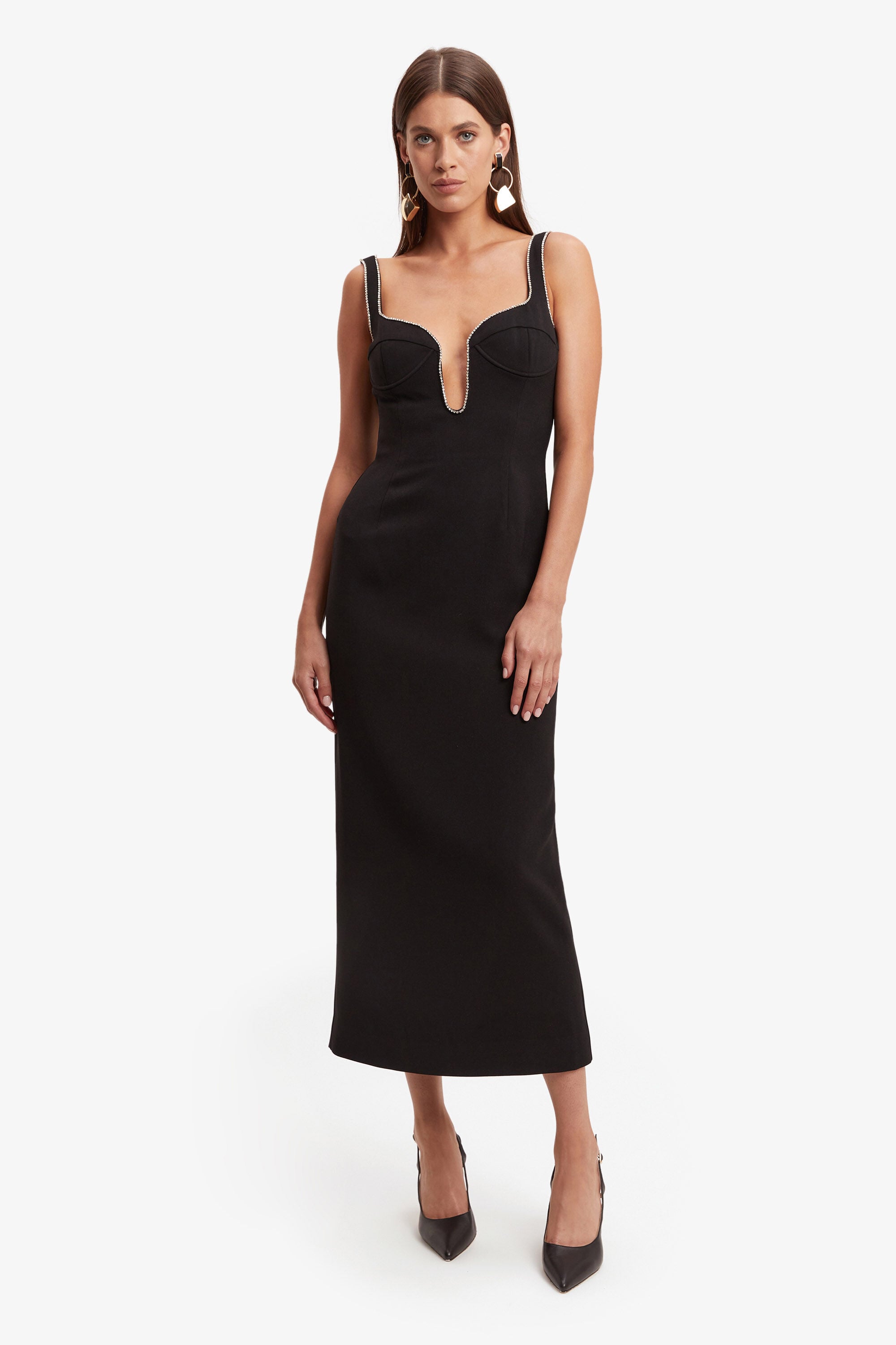 Brooklyn Diamonte Midi Dress In Black | Bardot