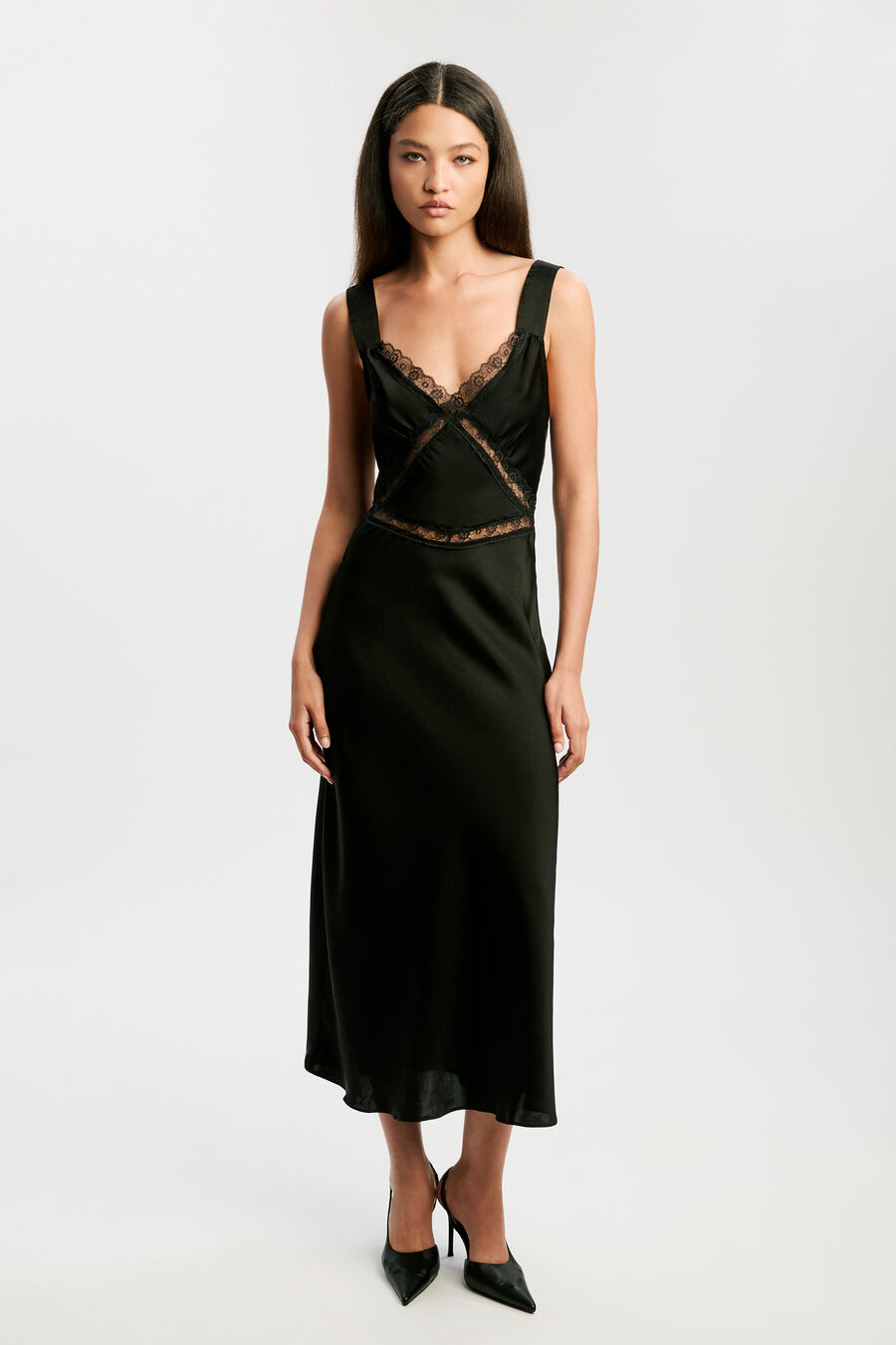 EMORY LACE SLIP DRESS in colour BLACK