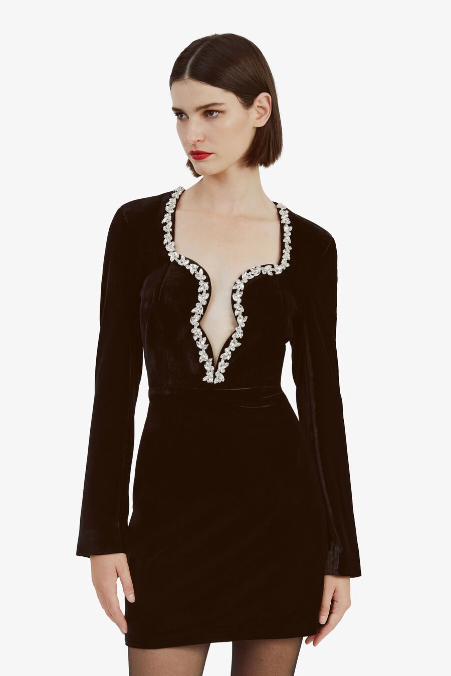 AUDRINA VELVET MINI DRESS in colour BLACK