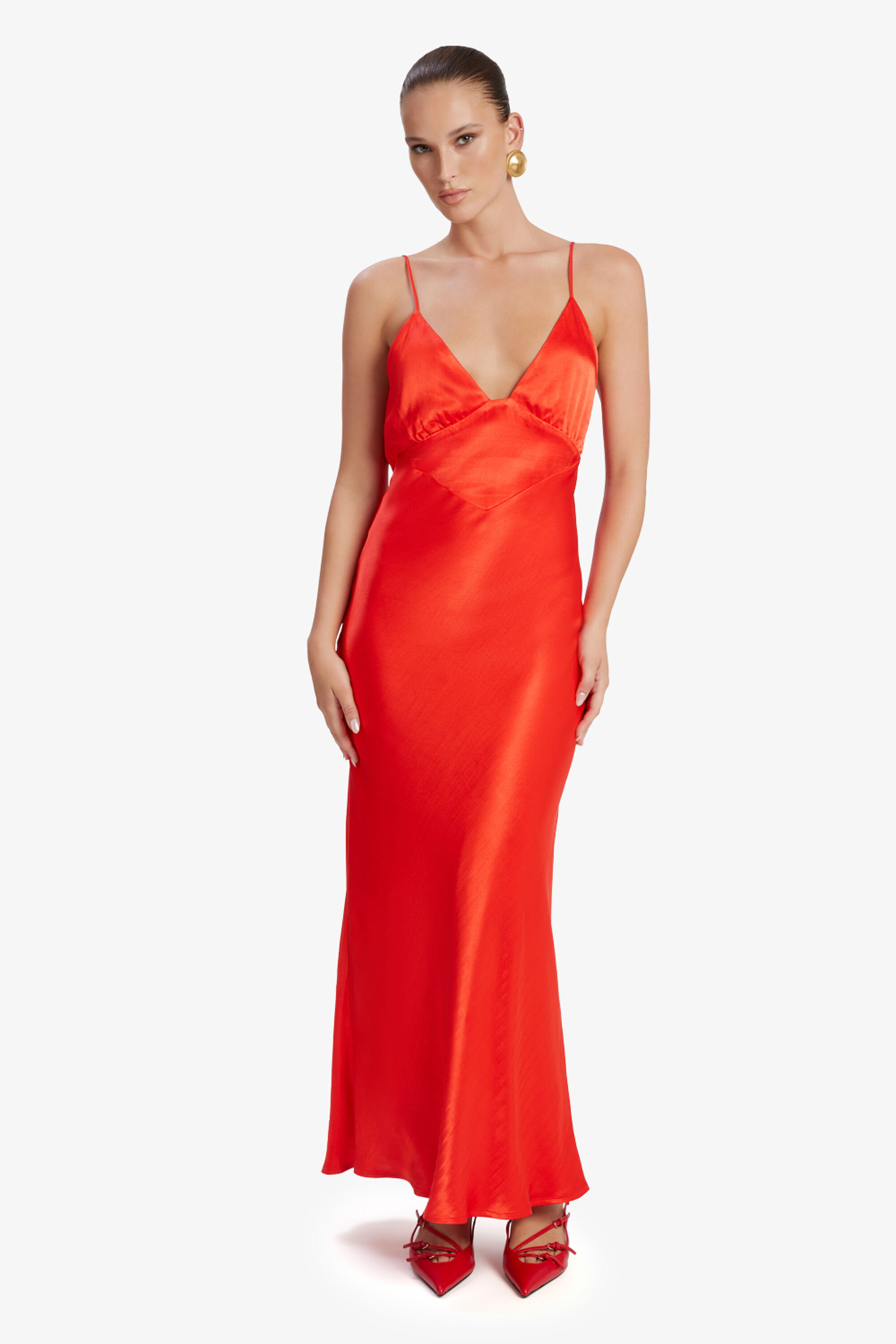 Capri Slip Dress In Fire Red | Bardot