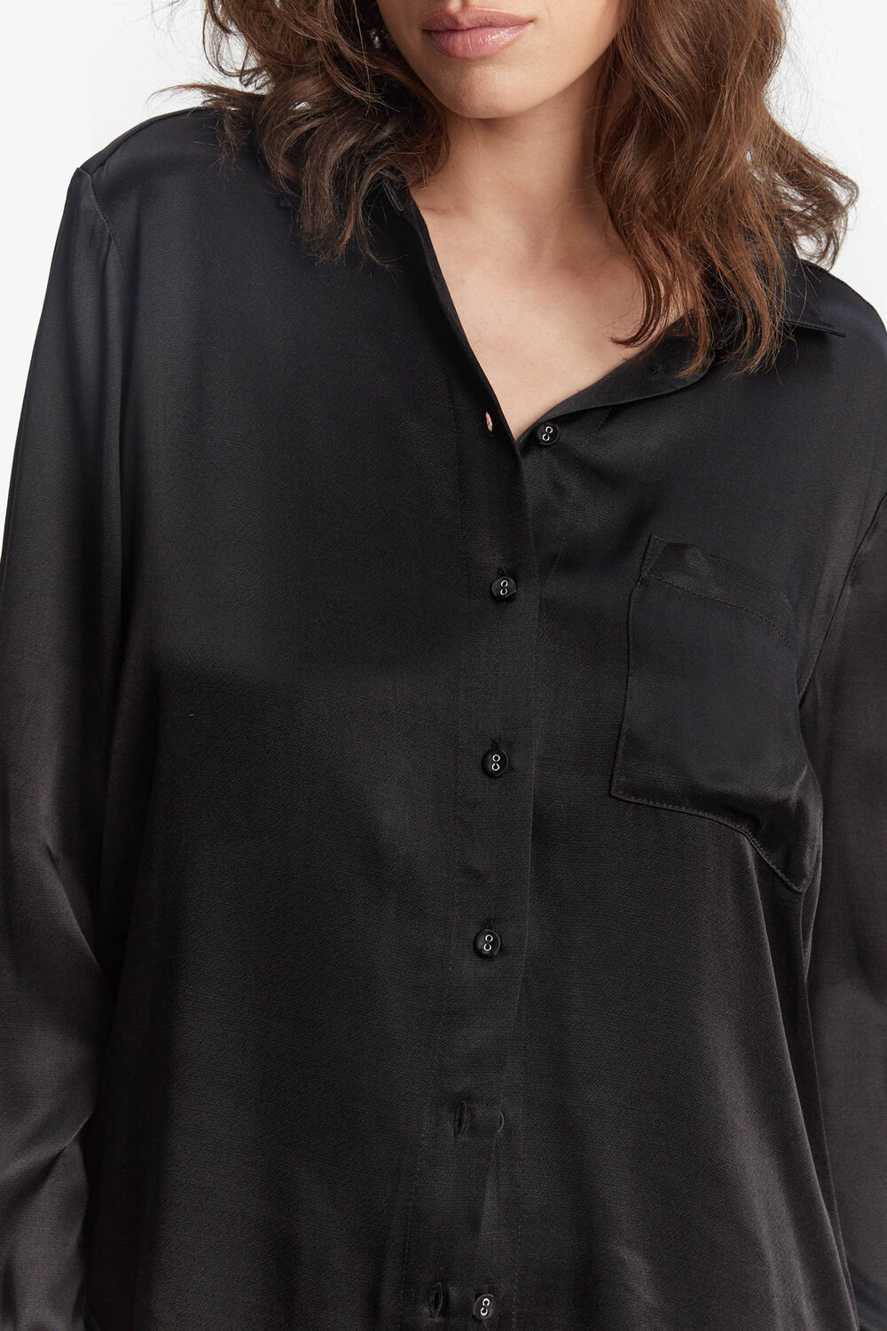 LENA SATIN SHIRT in colour CAVIAR