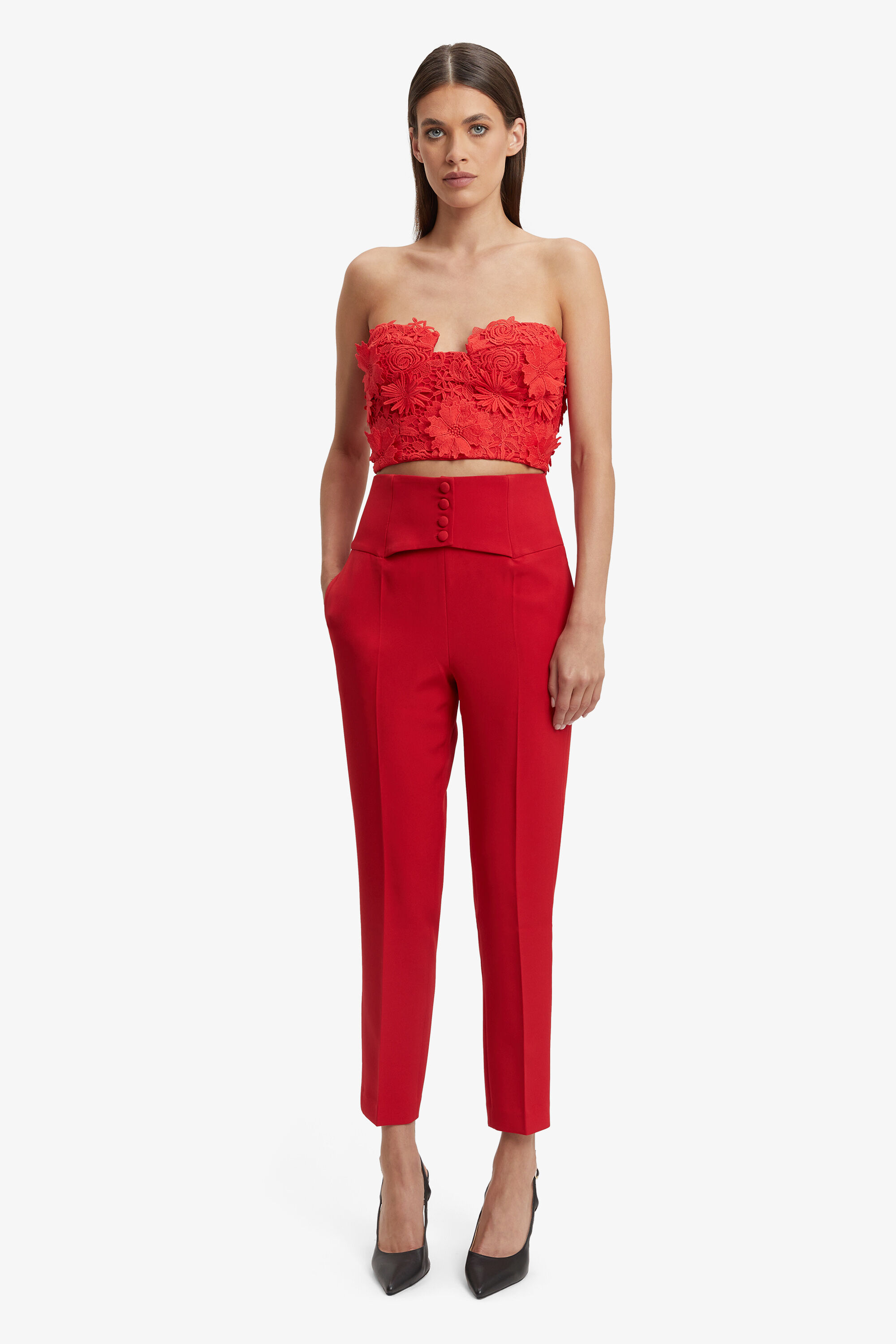 Brias Lace Bustier In Fire Red | Bardot