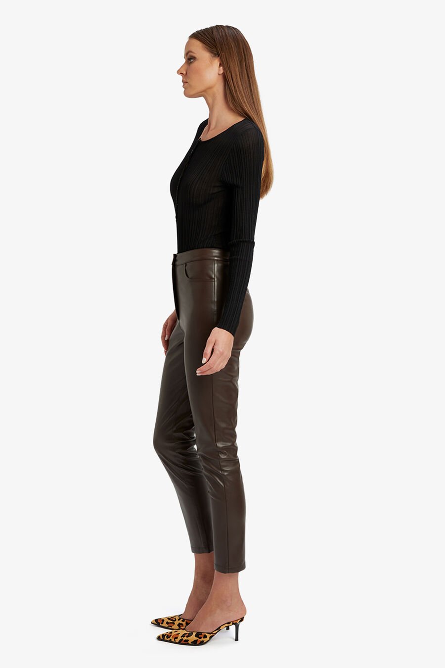 PEARSON VEGAN LEATHER PANT in colour Dark Chocolate
