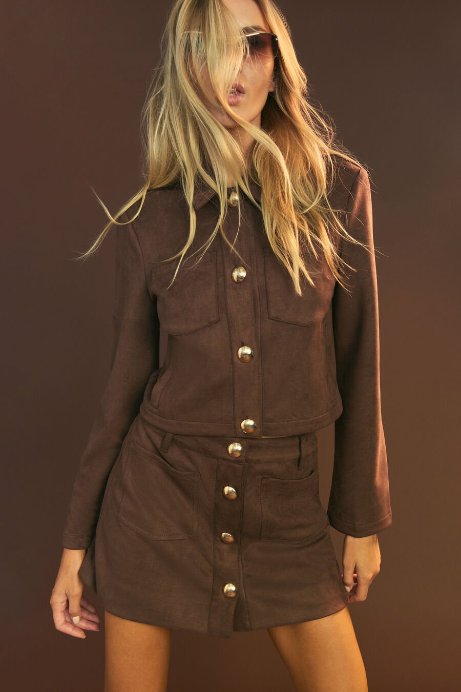 LORENZO VEGAN SUEDE SKIRT in colour Chocolate