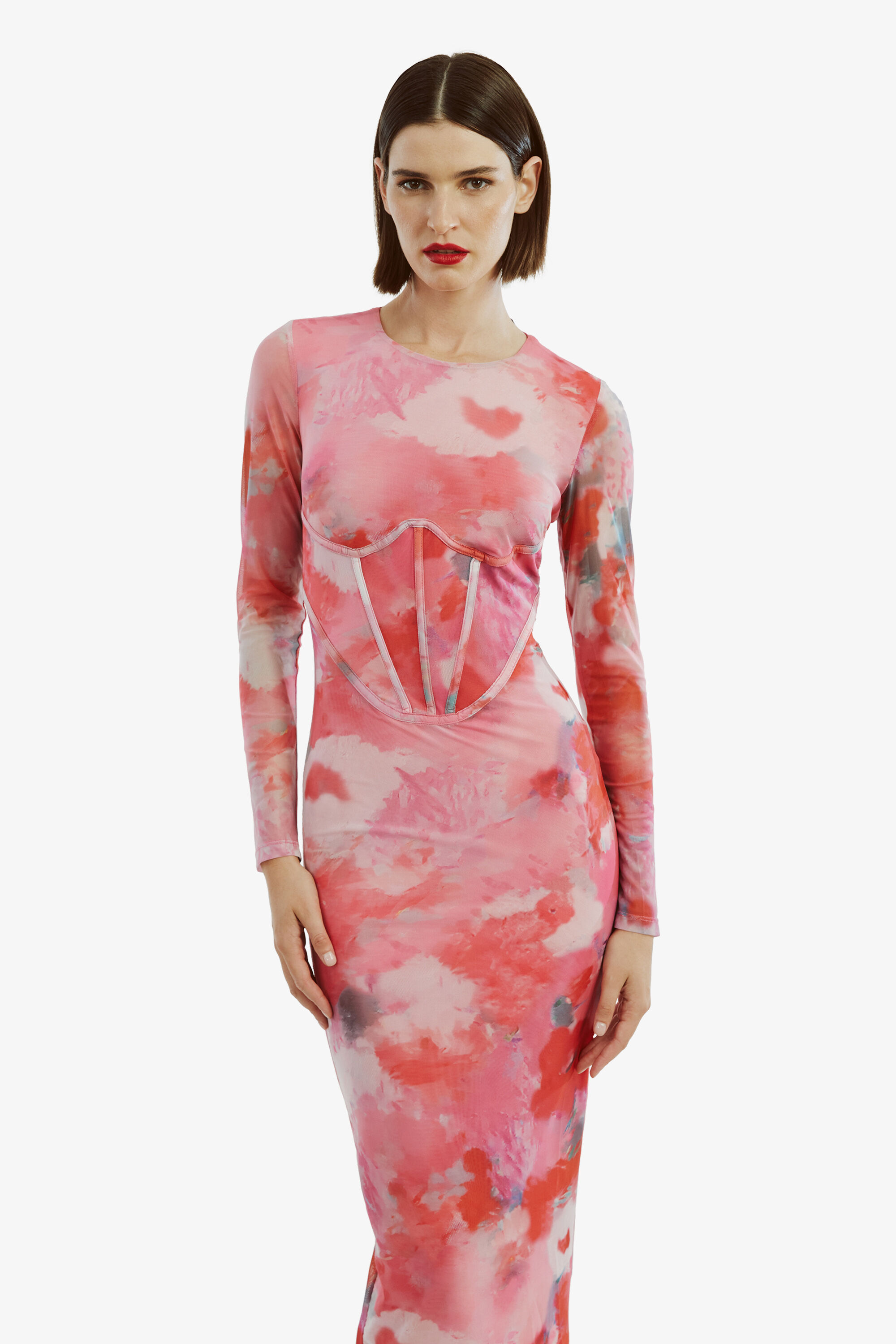 lena mesh midi dress in wildflower WornOnTV: Emma's pink tie dye mesh dress on Selling Sunset | Emma Hernan