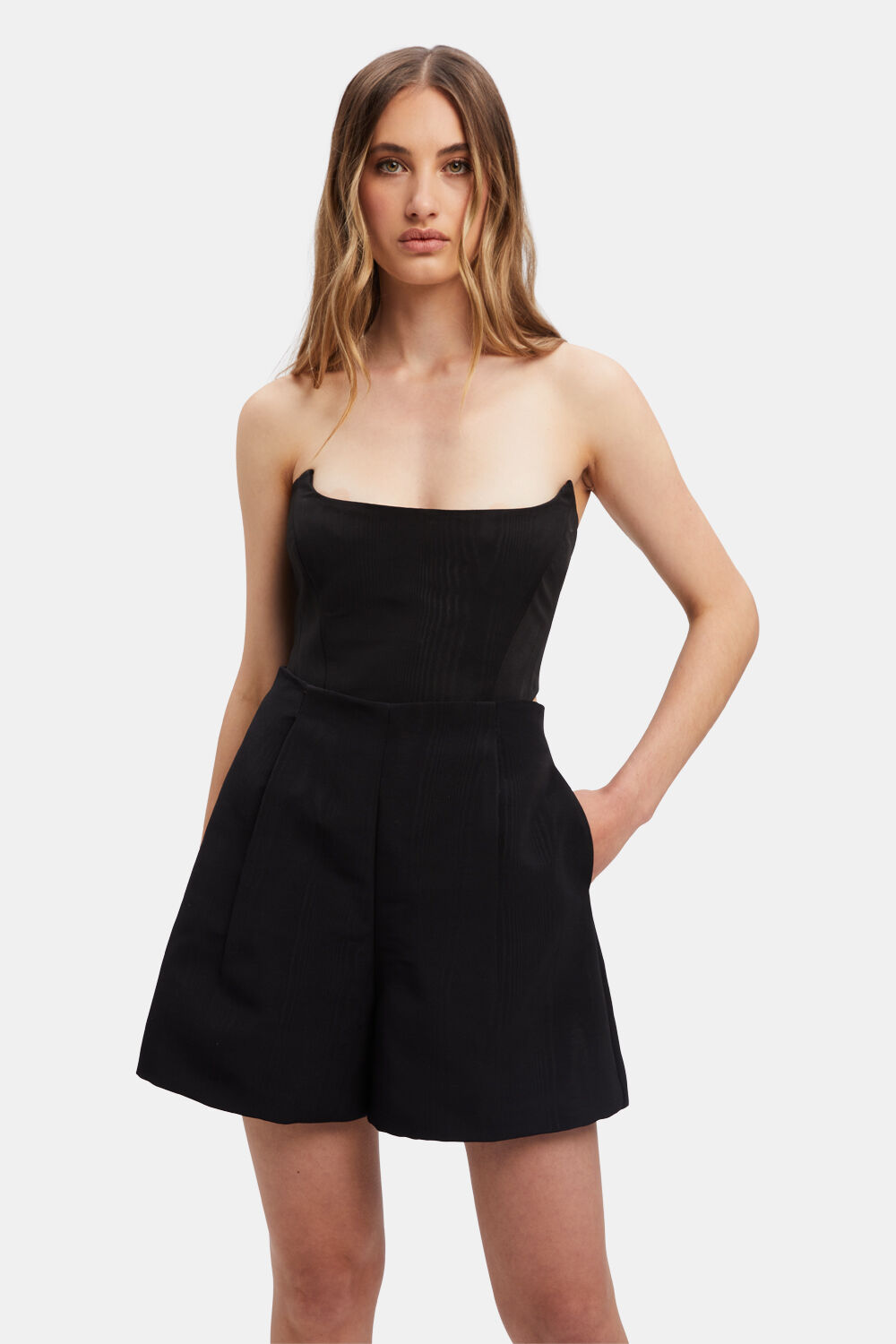High waisted top black dress shorts