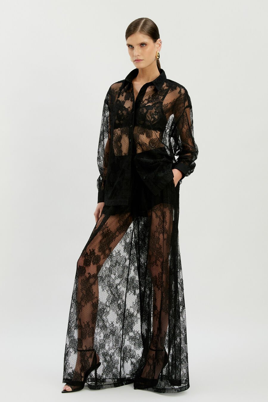 ALEIDA OVERSIZED LACE SHIRT in colour Black