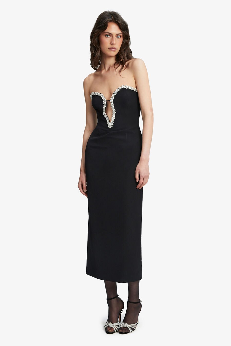 ELENI DIAMANTE MIDI DRESS in colour BLACK
