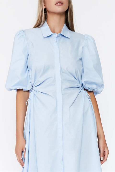 CUT OUT MIDI SHIRT DRESS in colour CERULEAN