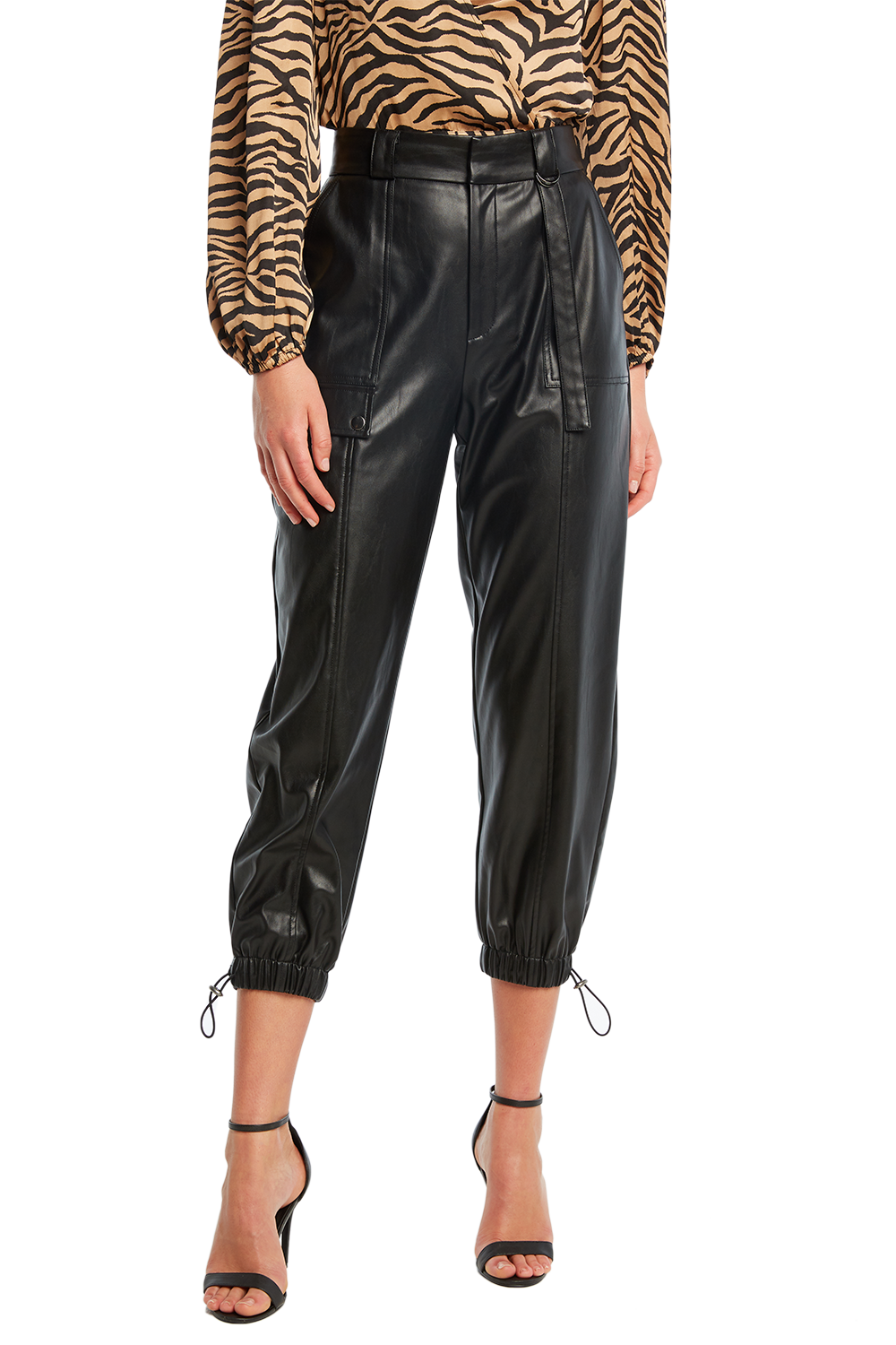 Riley Cargo Vegan Leather Pant in Black 