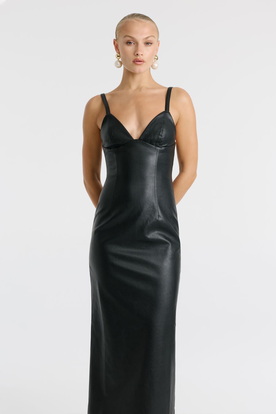 ESTINE VEGAN LEATHER DRESS in colour Black