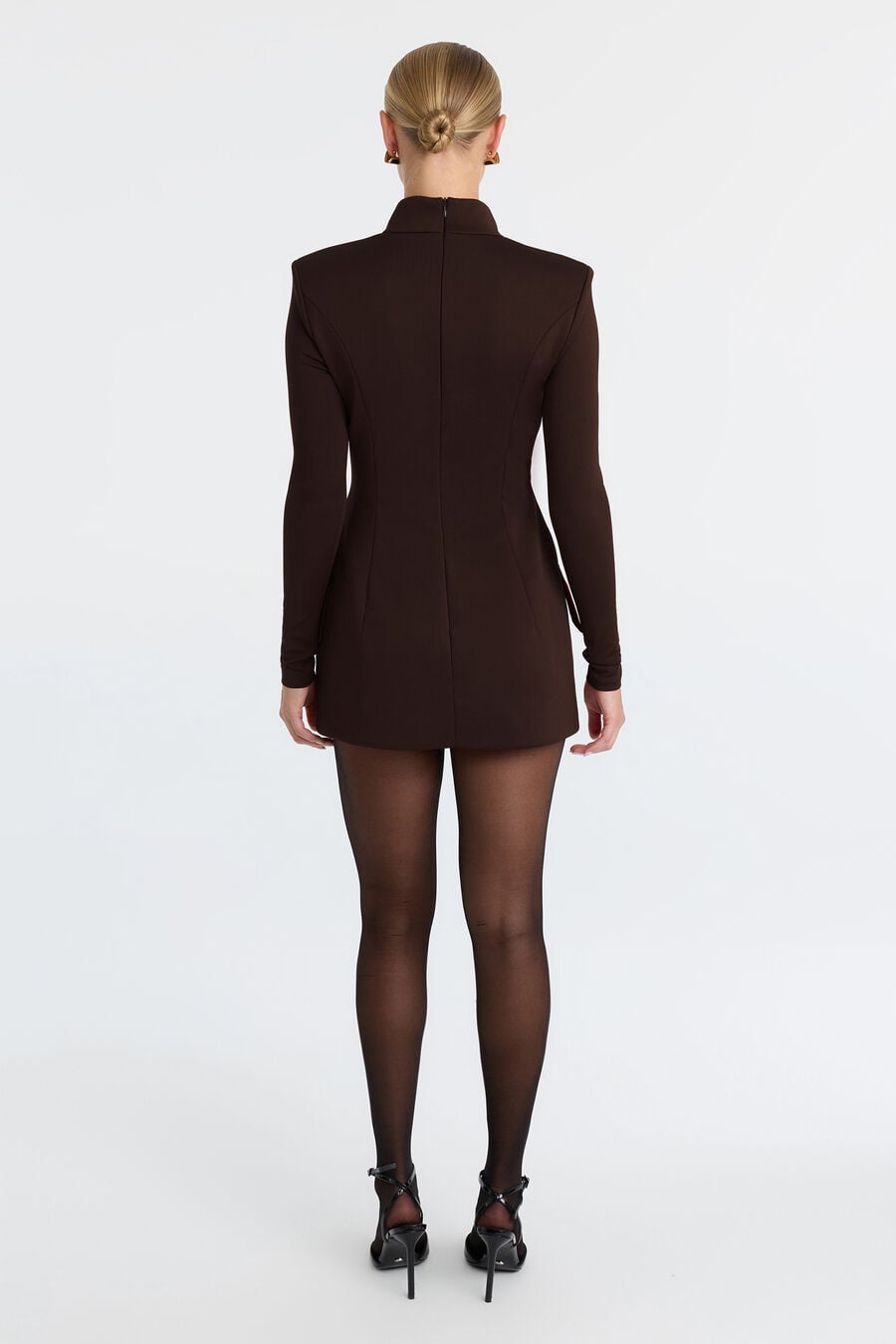 LIZET LONG SLEEVE MINI DRESS in colour Dark Chocolate