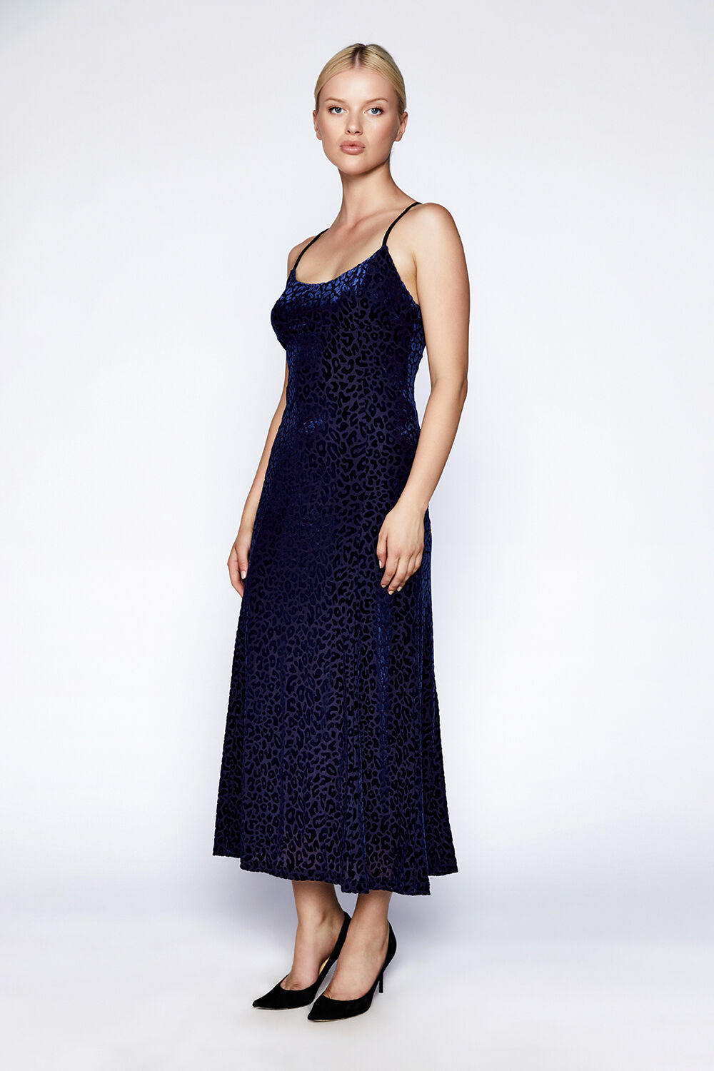 ADONI LEOPARD MIDI DRESS in colour ASHLEY BLUE
