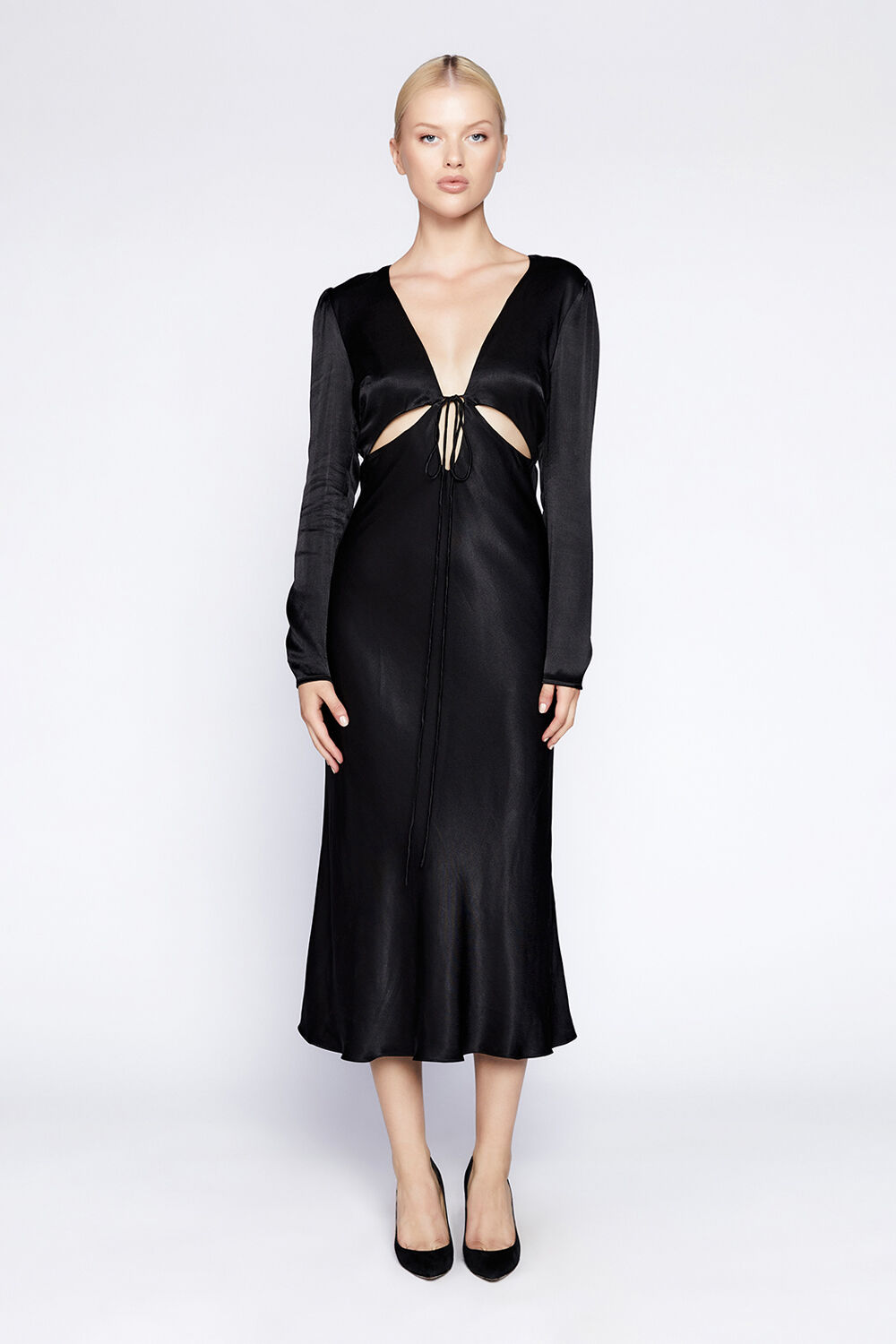 DENVER CUT OUT MIDI DRESS in colour CAVIAR