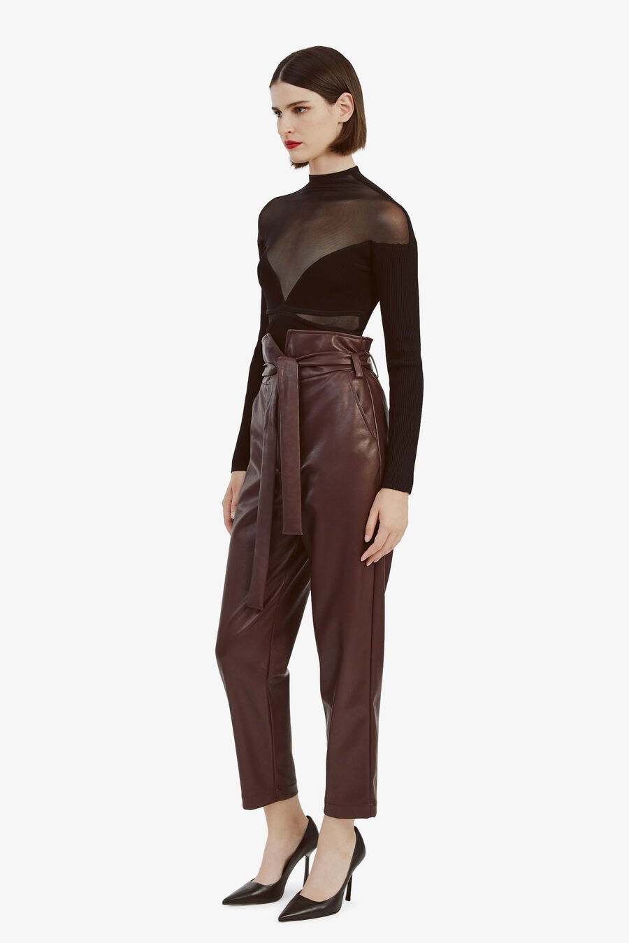 DEBBIE VEGAN LEATHER PANT in colour DEEP PLUM