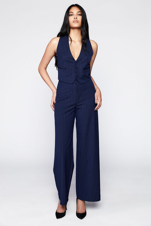 PIN STRIPE WIDE LEG PANT  in colour BLACK IRIS