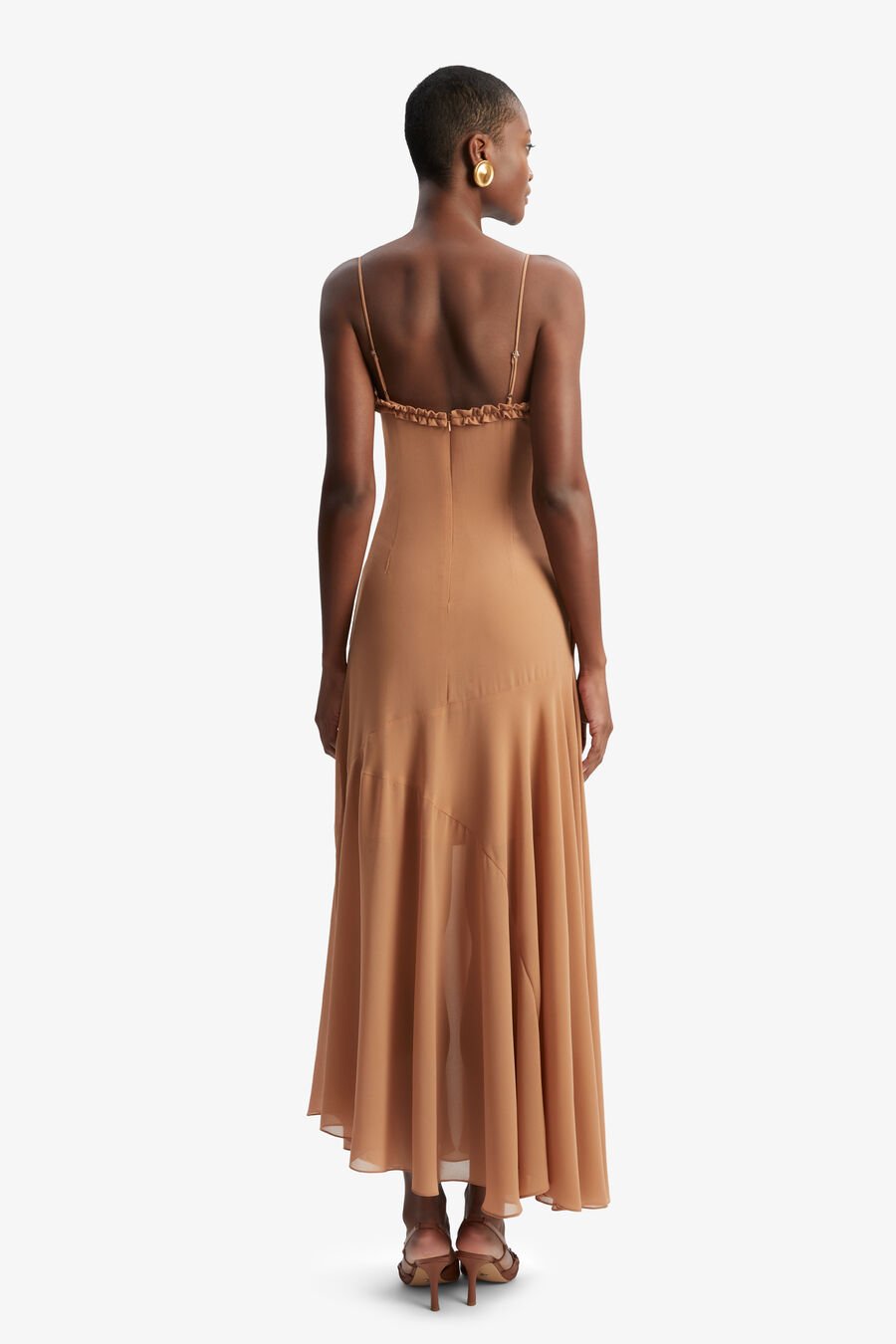 TATIAN FRILL TRIM MAXI DRESS in colour TAN