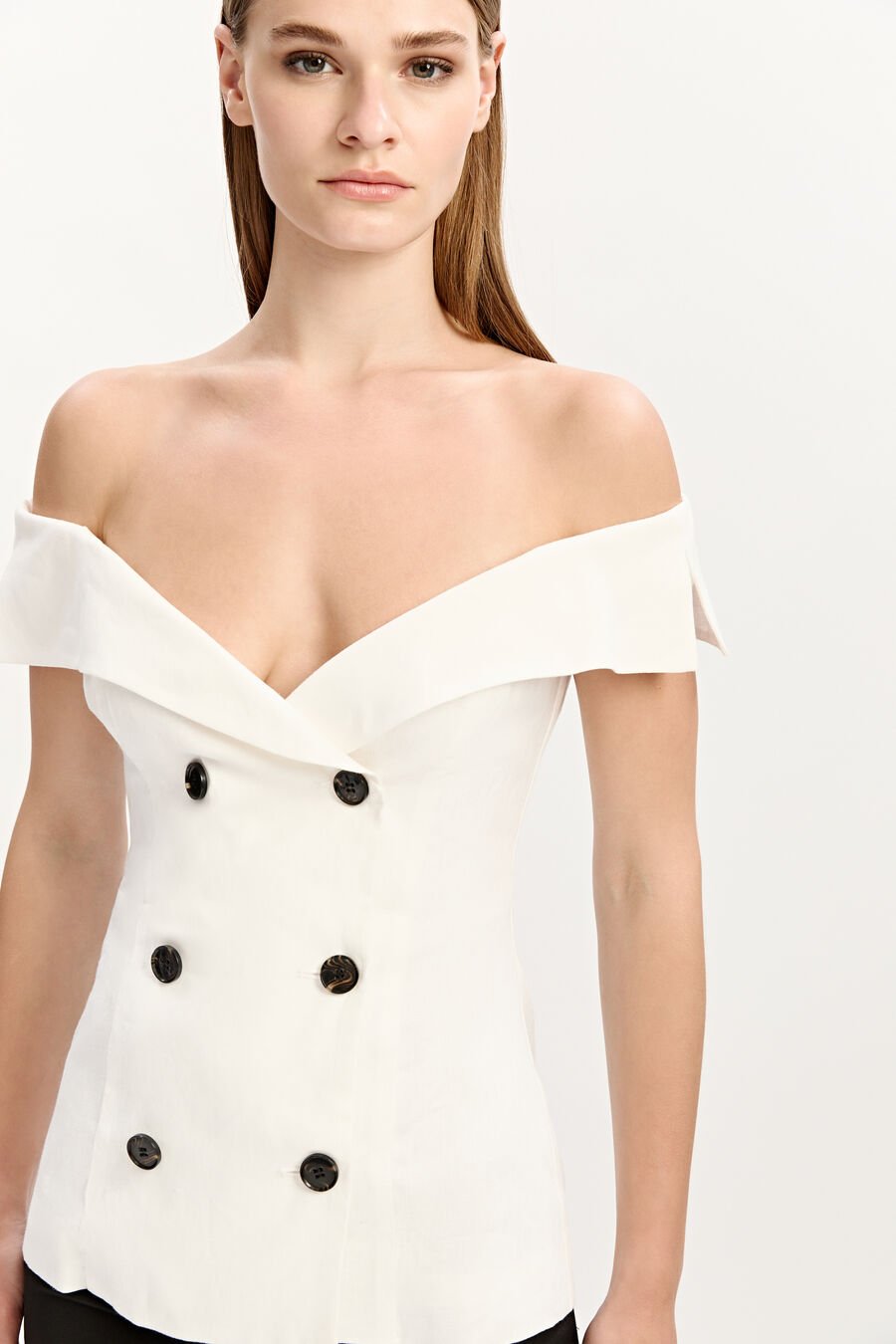 ELIORA BUTTON FRONT LINEN TOP in colour ORCHIDWHT